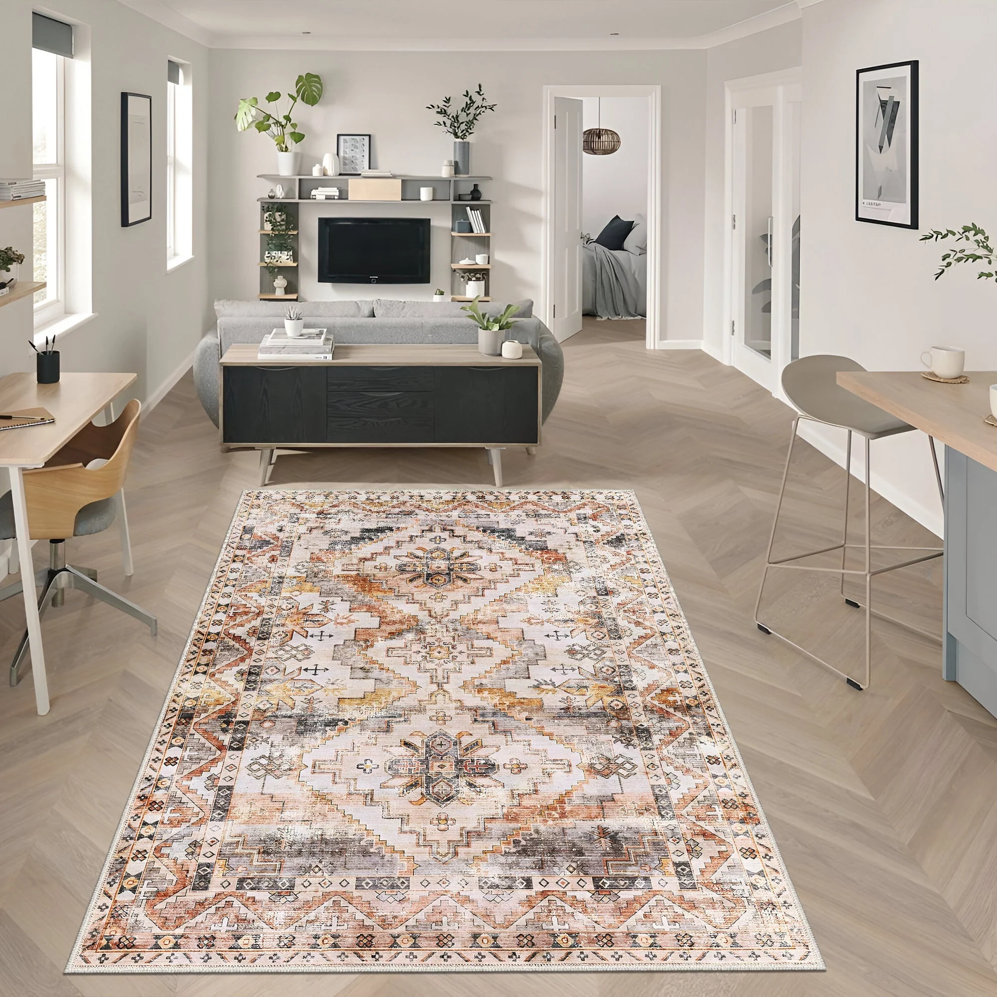Beige Traditional Style Machine Washable Cotton Area Rug - Image 5
