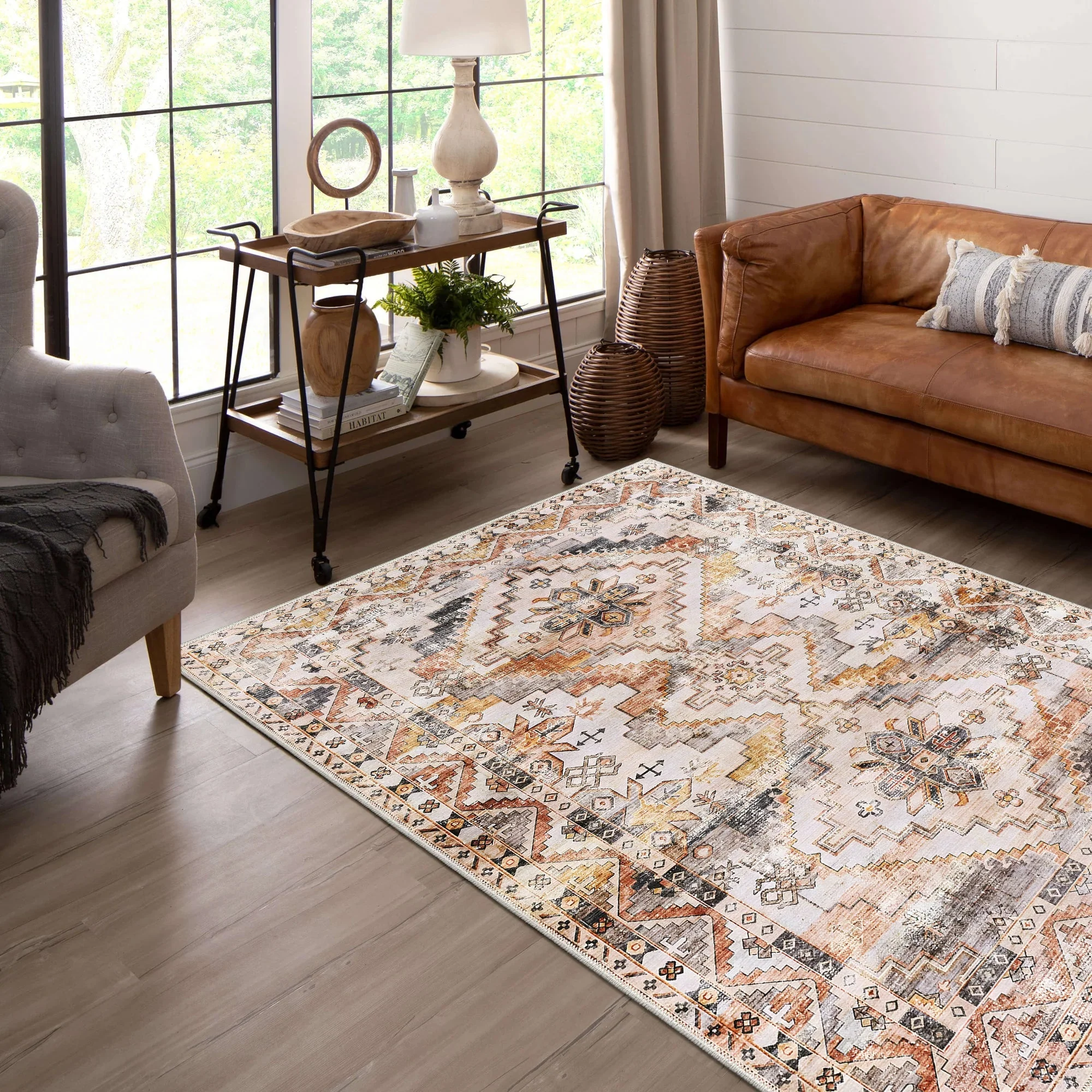 Beige Traditional Style Machine Washable Cotton Area Rug - Image 6