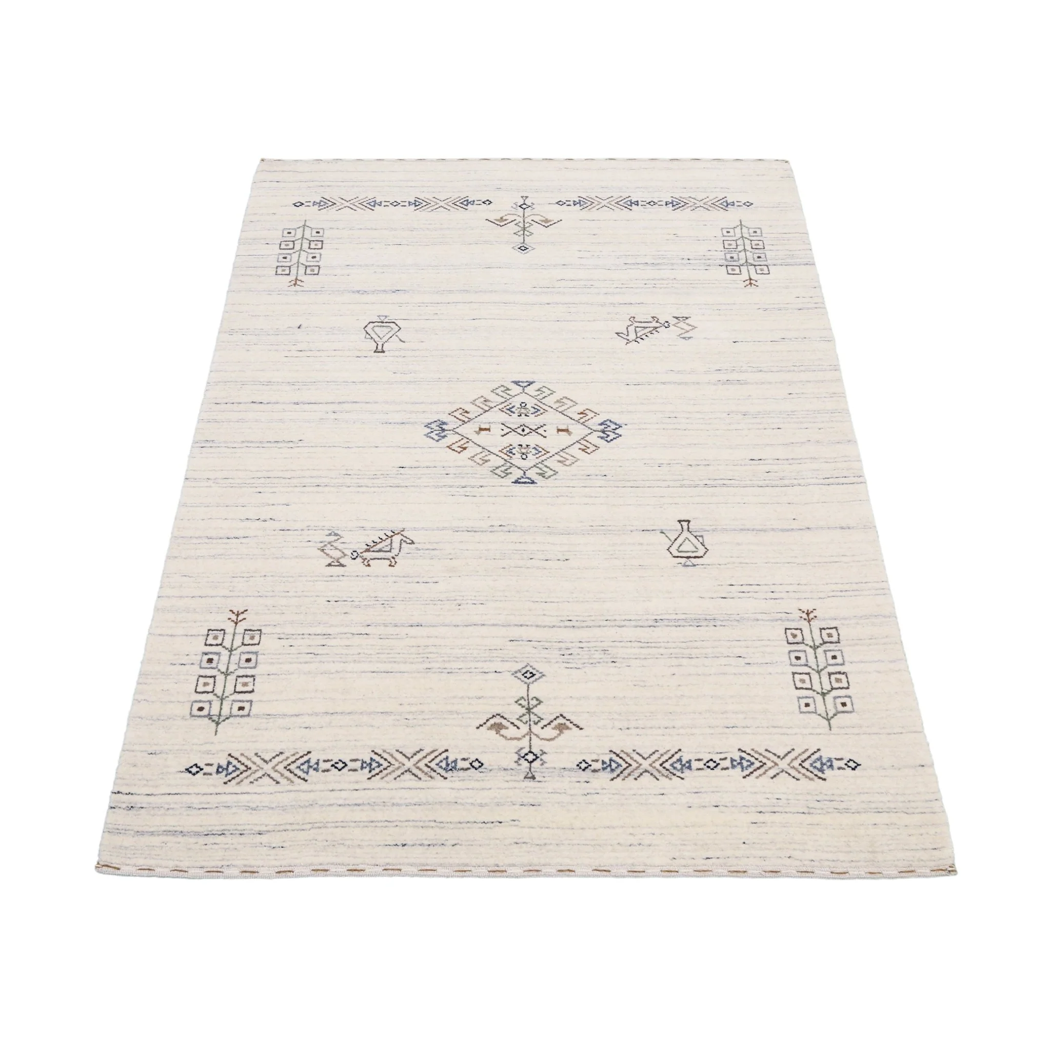 Beige Tribal Center Medallion Hand Loomed Wool Rug - Image 4