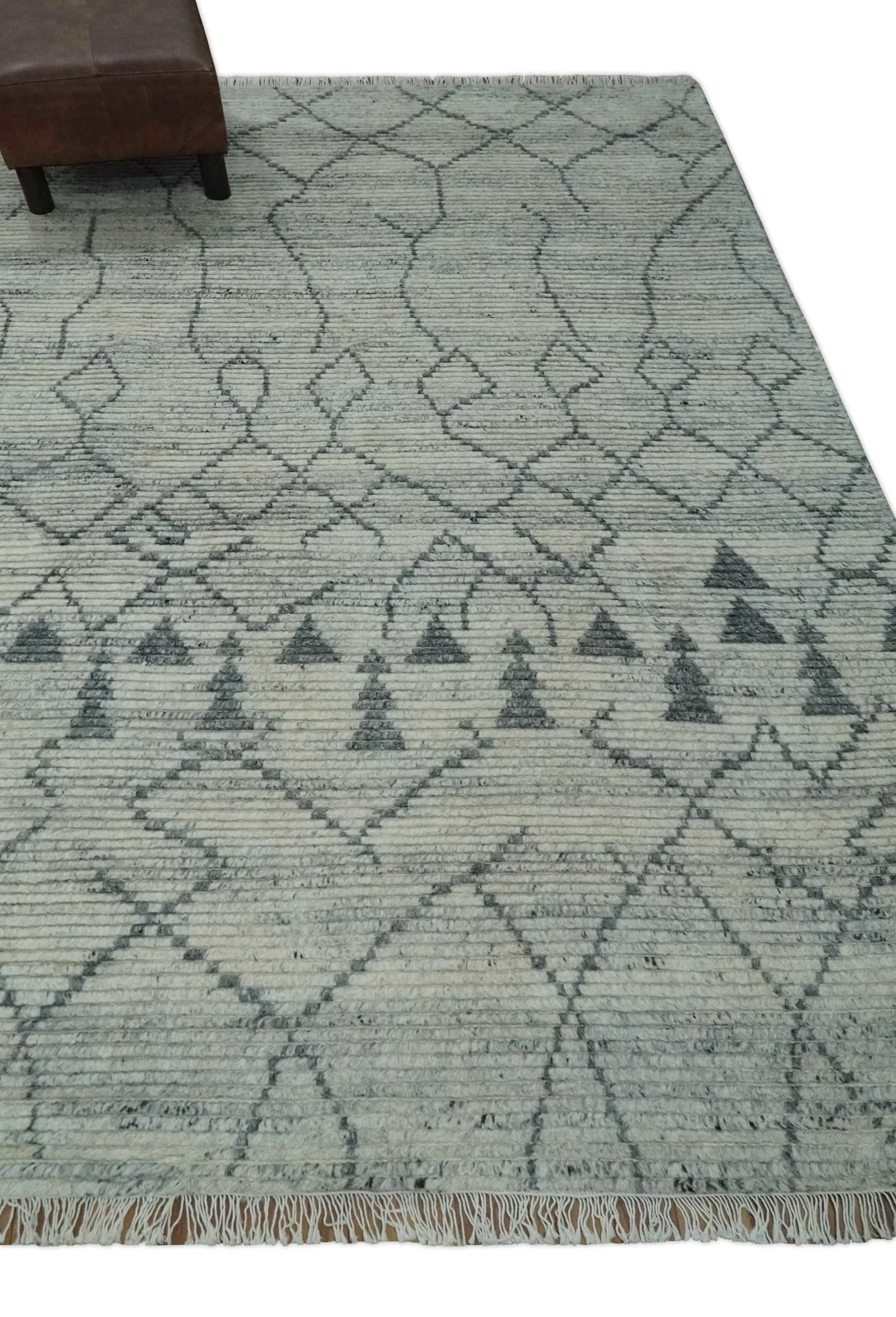 Custom Made Beni Ourain Hand Woven Ivory and Moroccan Trellis Rug Made with Blended Wool - Image 3