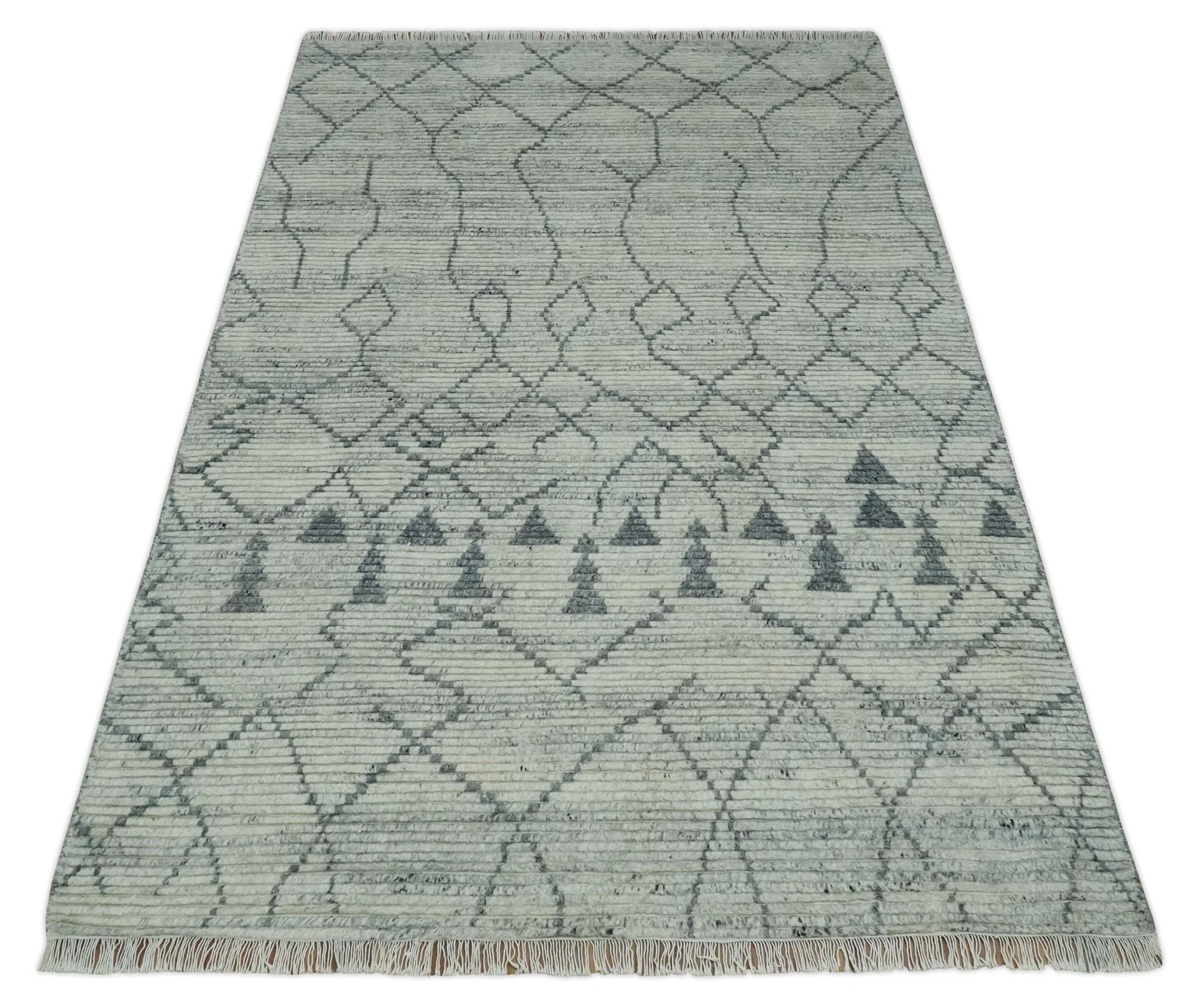 Custom Made Beni Ourain Hand Woven Ivory and Moroccan Trellis Rug Made with Blended Wool - Image 9