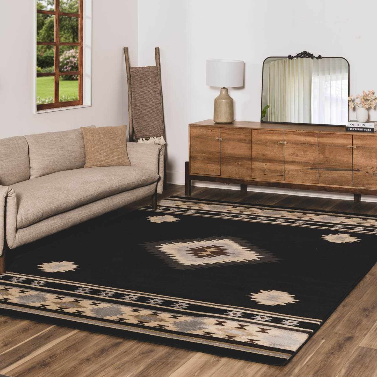 Midpines Black And Beige Southwestern Design Area Rug - Image 3