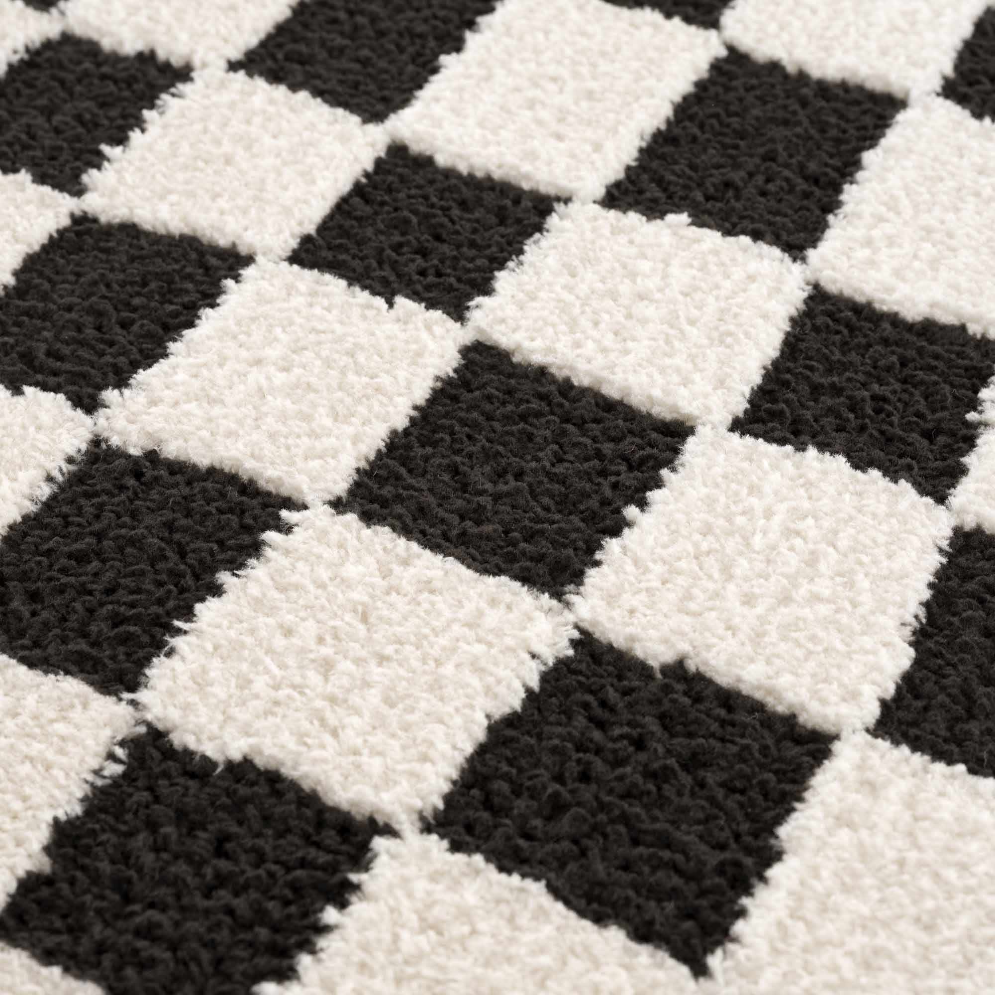 Modern Geometrical Black and Ivory Checkered Plush Pile Moroccan Style Area Rug - Image 16
