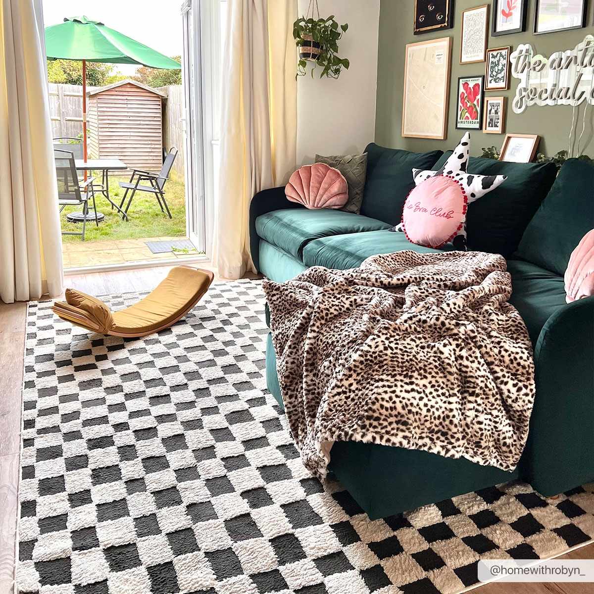 Modern Geometrical Black and Ivory Checkered Plush Pile Moroccan Style Area Rug - Image 2