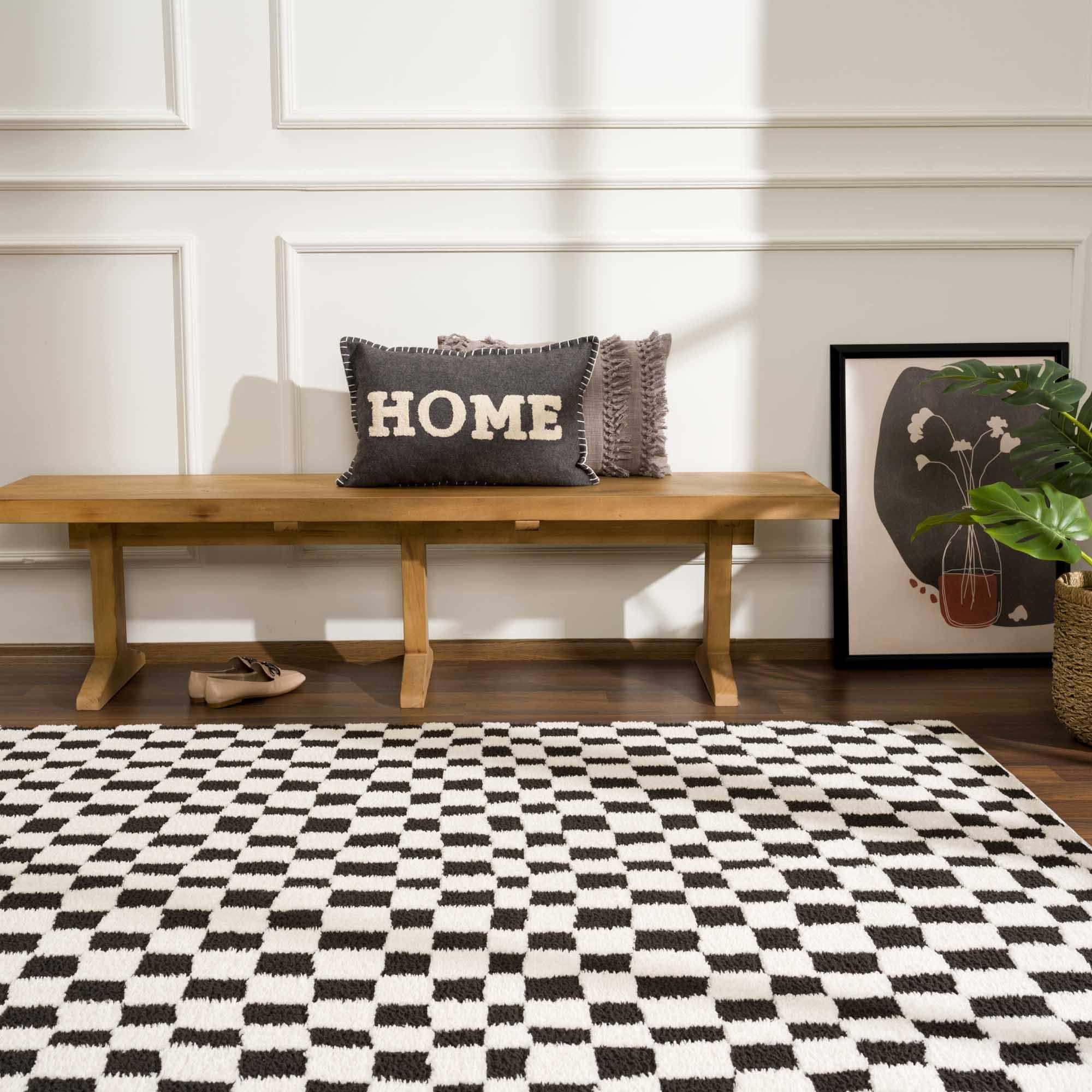 Modern Geometrical Black and Ivory Checkered Plush Pile Moroccan Style Area Rug - Image 22