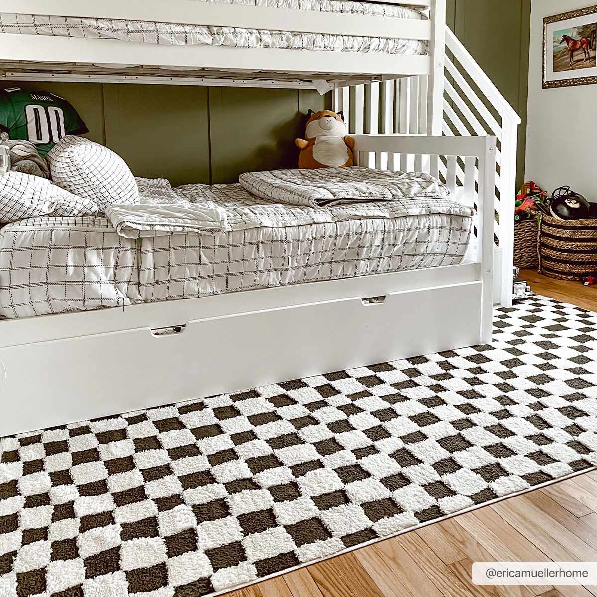 Modern Geometrical Black and Ivory Checkered Plush Pile Moroccan Style Area Rug - Image 3