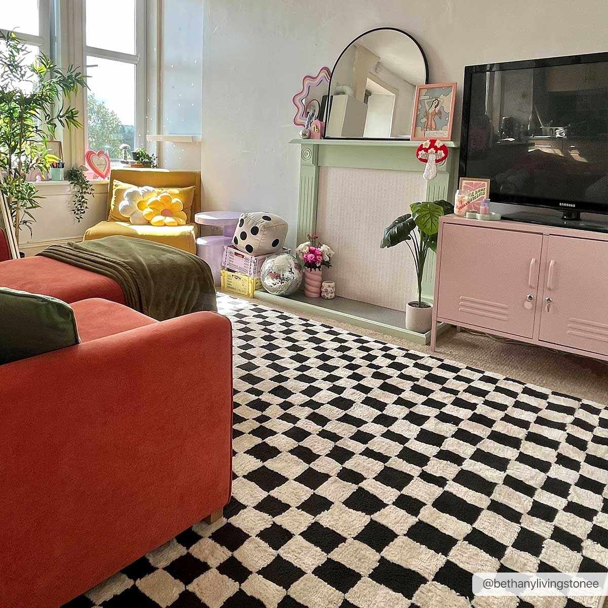 Modern Geometrical Black and Ivory Checkered Plush Pile Moroccan Style Area Rug - Image 4