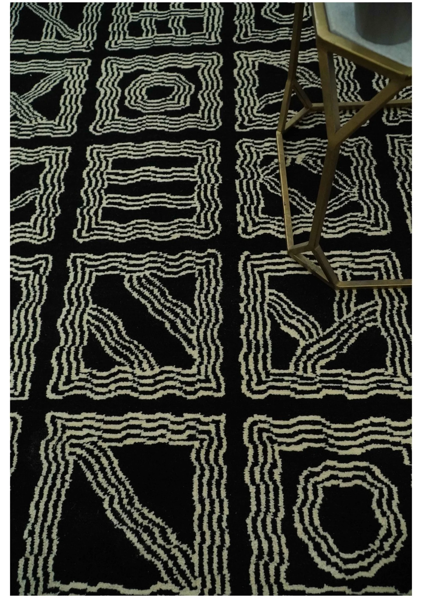 Modern Geometrical Square design Black and Ivory 5x8 Hand loom wool area Rug - Image 2
