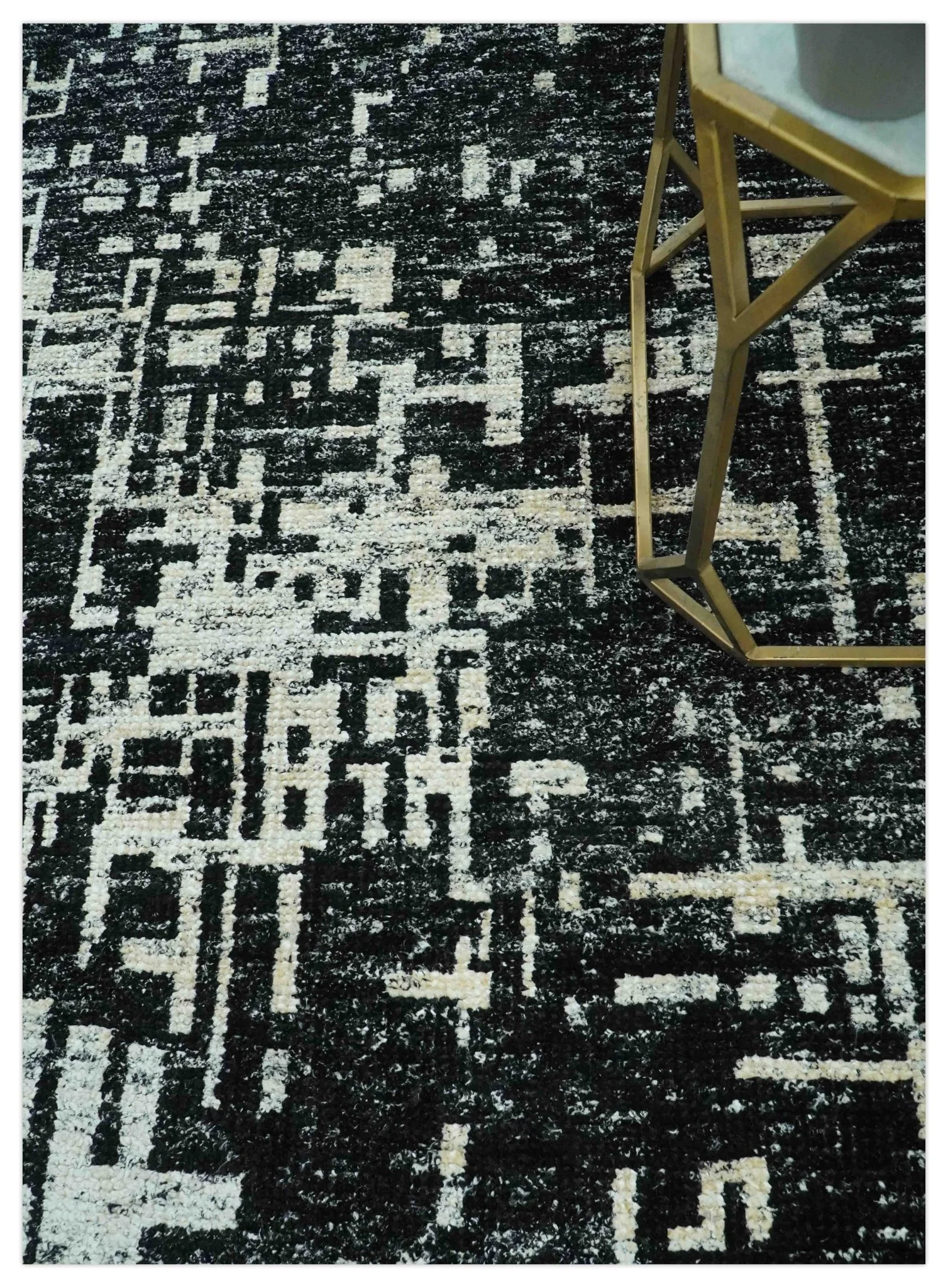 5X8 Hand Knotted Black and Ivory Modern Abstract Contemporary Recycled Silk Area Rug - Image 2
