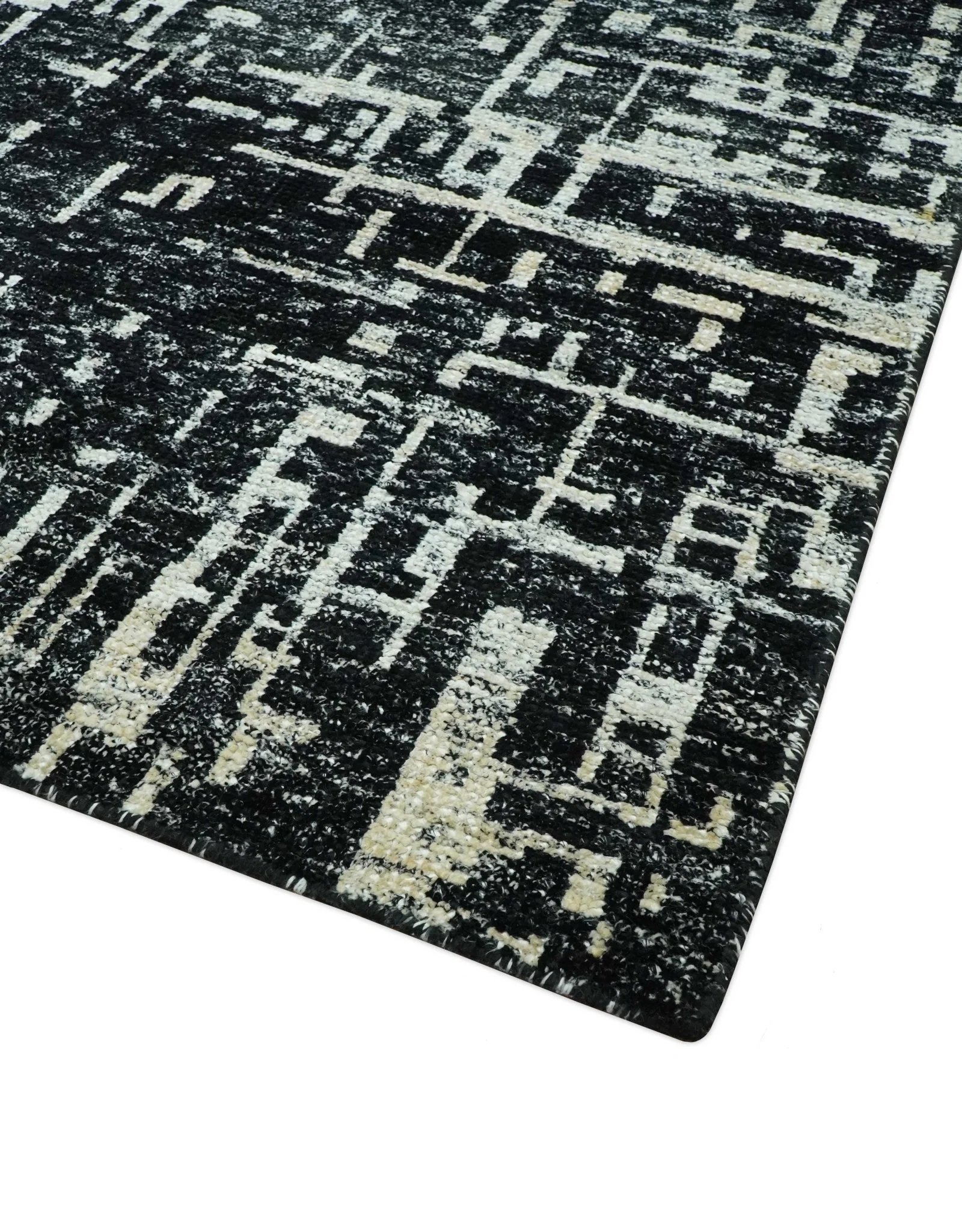 5X8 Hand Knotted Black and Ivory Modern Abstract Contemporary Recycled Silk Area Rug - Image 5