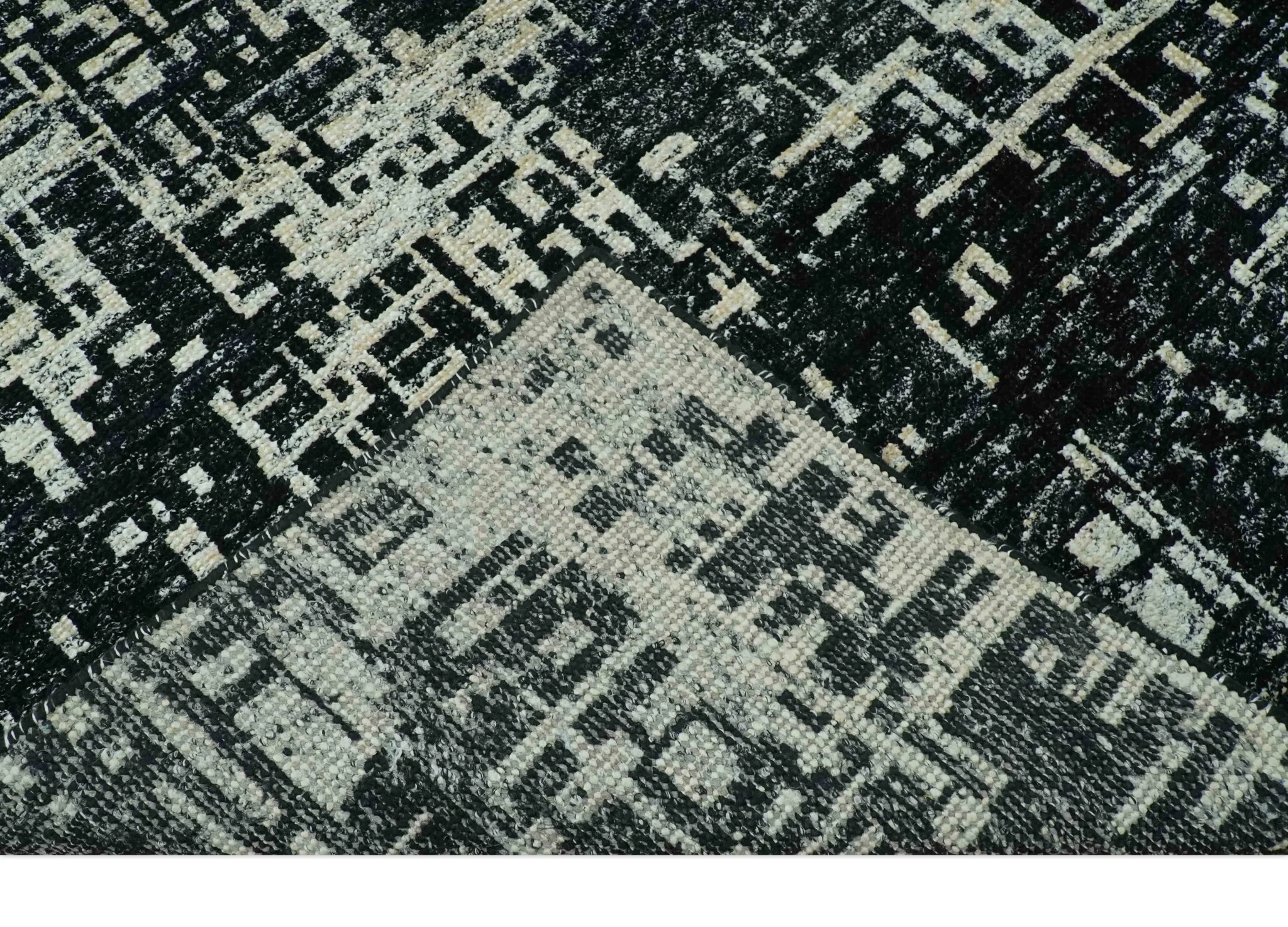 5X8 Hand Knotted Black and Ivory Modern Abstract Contemporary Recycled Silk Area Rug - Image 7