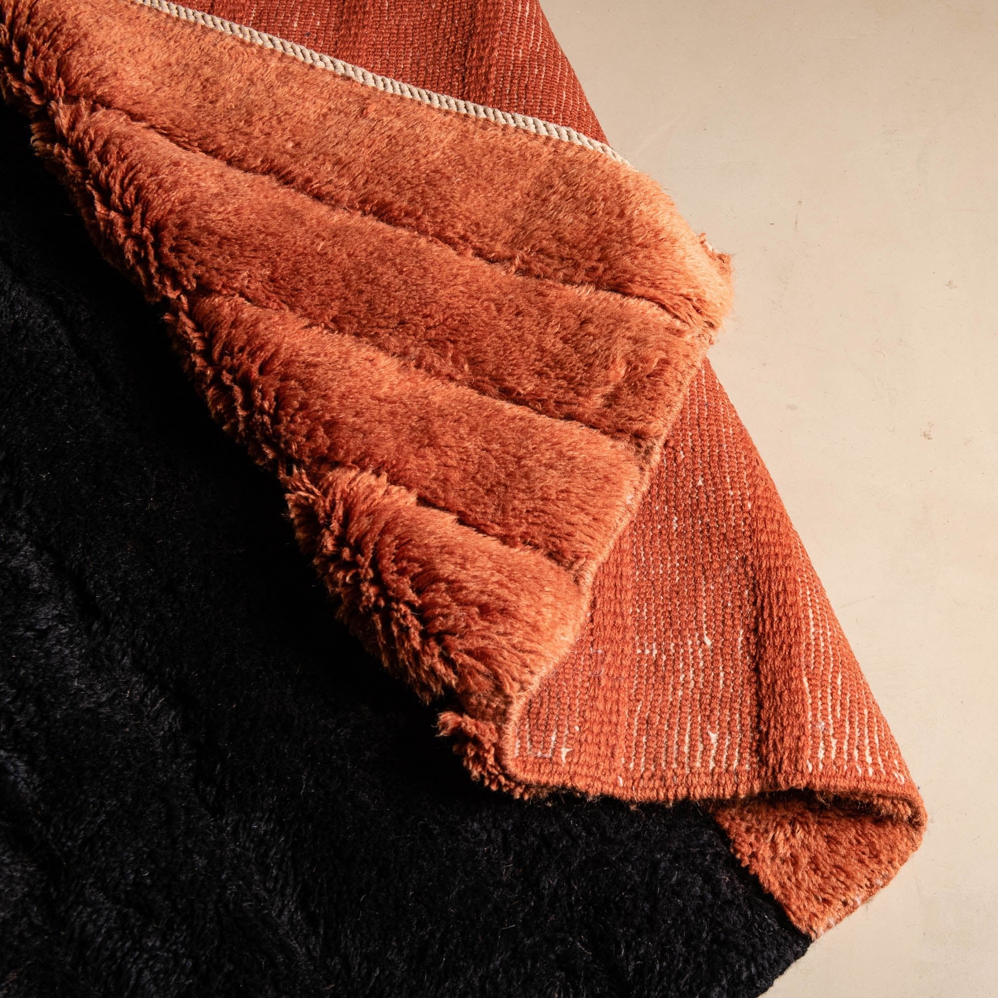 Black And Rust Stripes Texture Handmade Moroccan 4x6 Wool Area Rug - Image 4