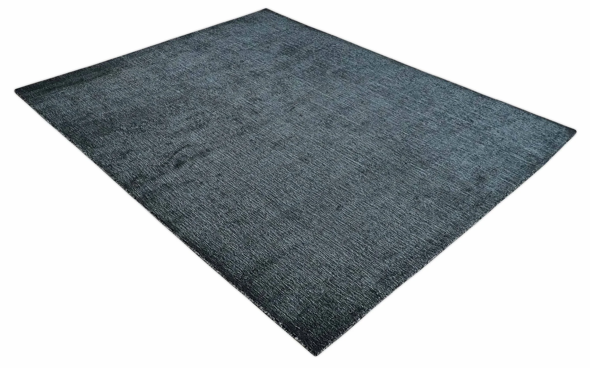 Modern Classic 8x10 Solid Plain Black and Silver Blended Hand Loomed Modern Scandinavian Art Silk Area Rug - Image 10