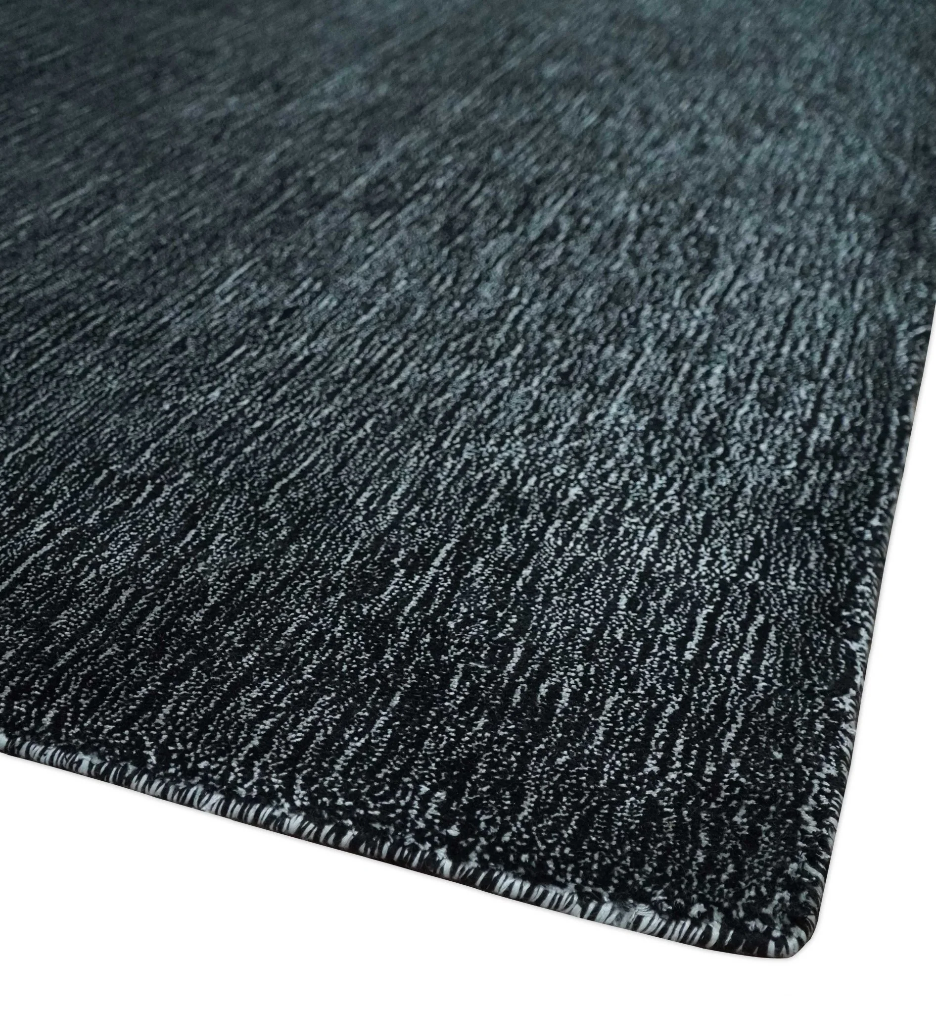 Modern Classic 8x10 Solid Plain Black and Silver Blended Hand Loomed Modern Scandinavian Art Silk Area Rug - Image 5