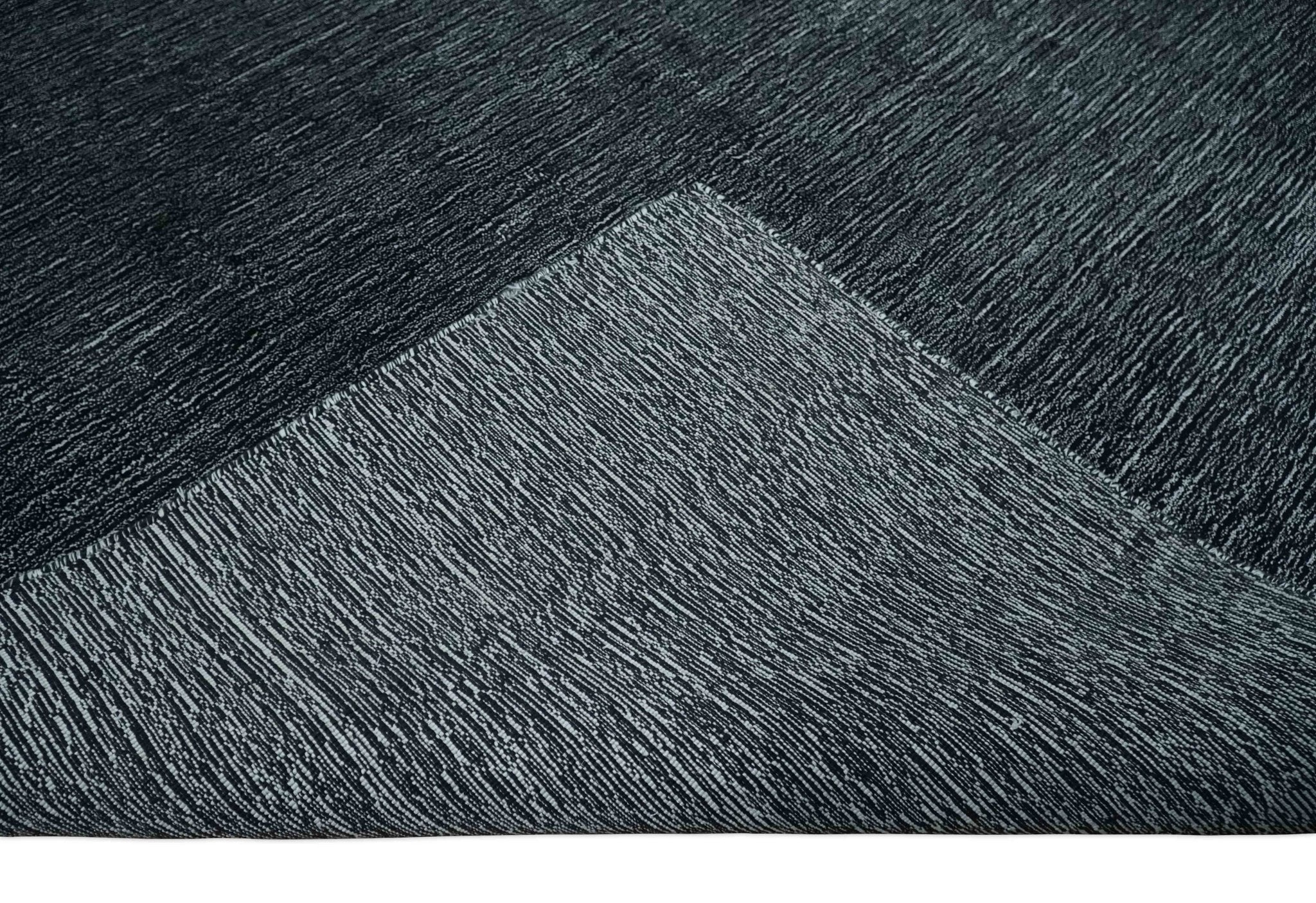 Modern Classic 8x10 Solid Plain Black and Silver Blended Hand Loomed Modern Scandinavian Art Silk Area Rug - Image 6