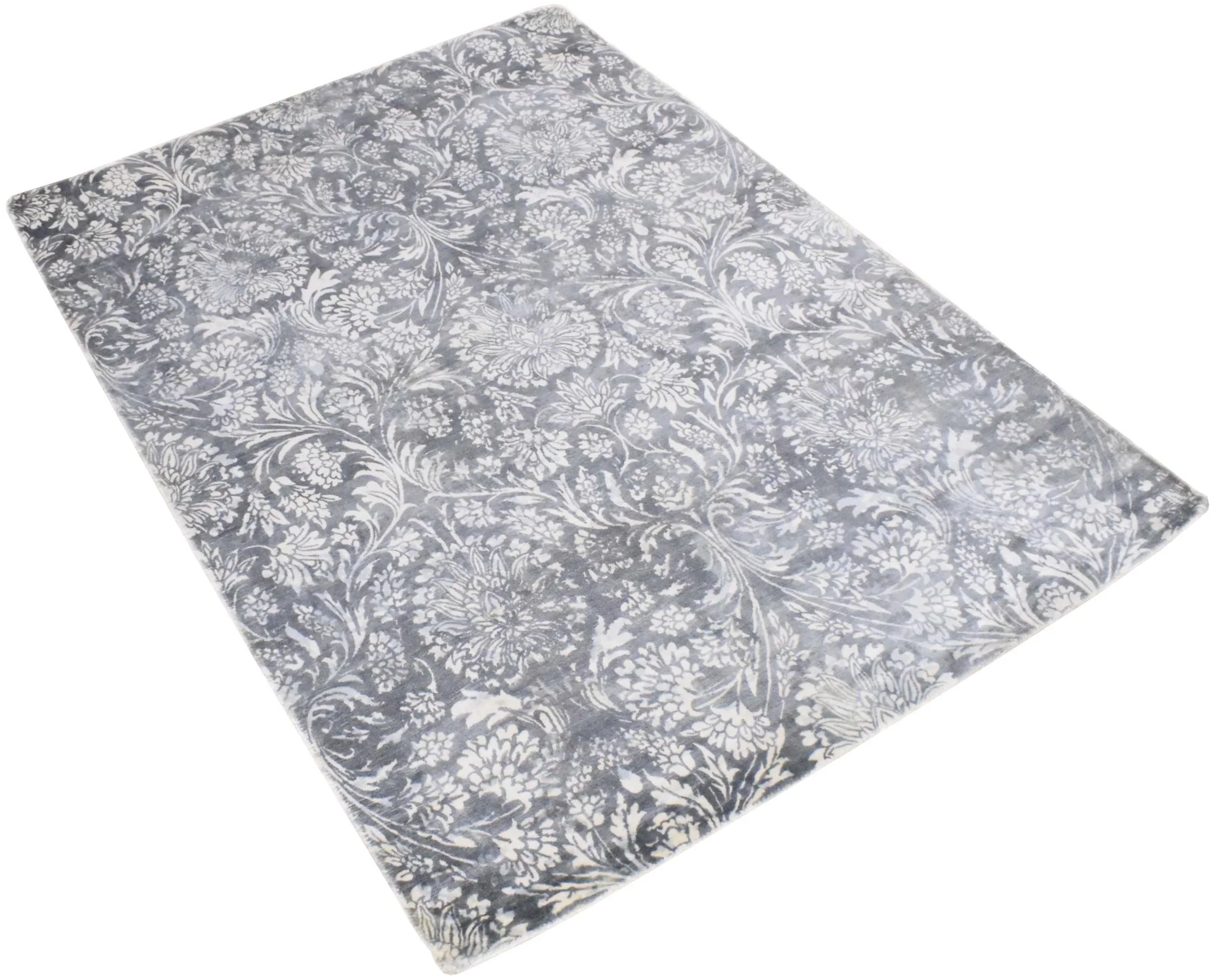 5x8 Blue and Silver Handmade Area Rug Made With Fine Viscose - Image 3
