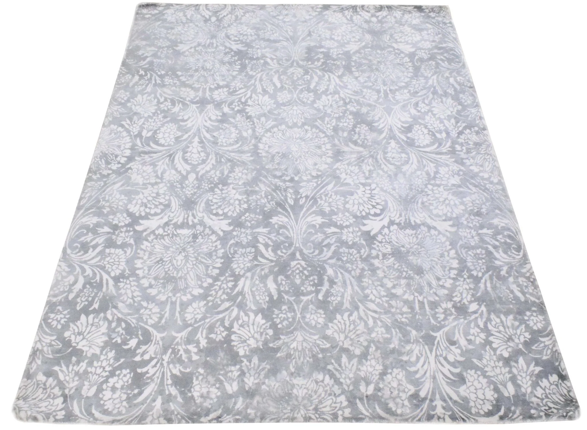 5x8 Blue and Silver Handmade Area Rug Made With Fine Viscose - Image 4