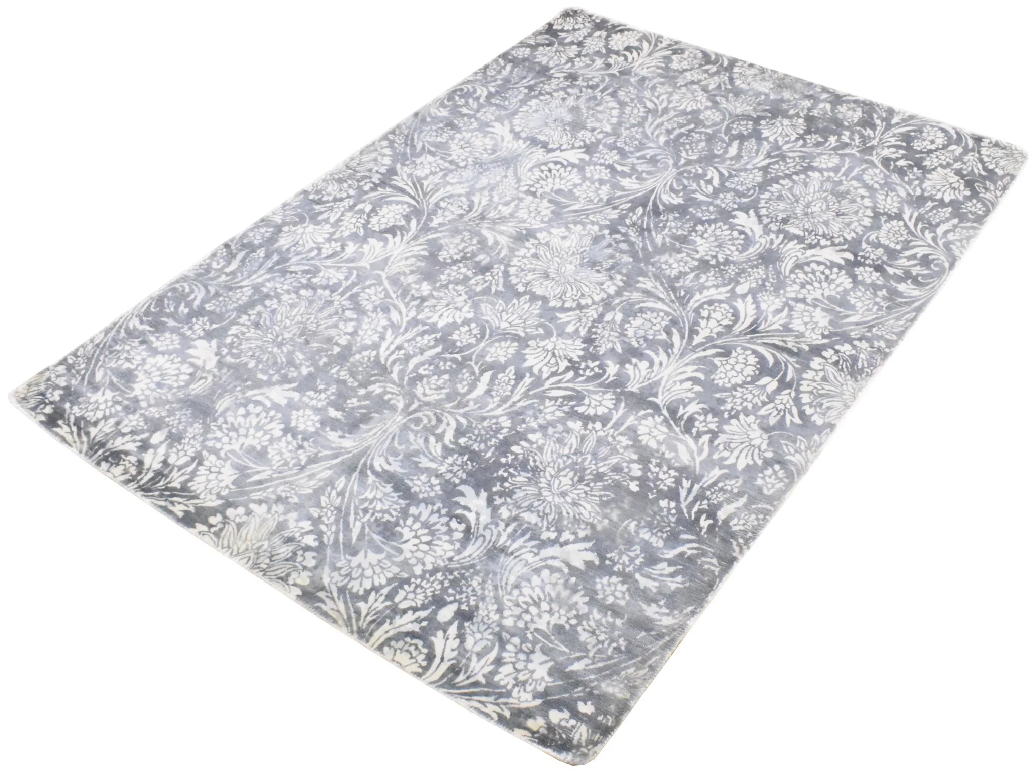 5x8 Blue and Silver Handmade Area Rug Made With Fine Viscose - Image 5