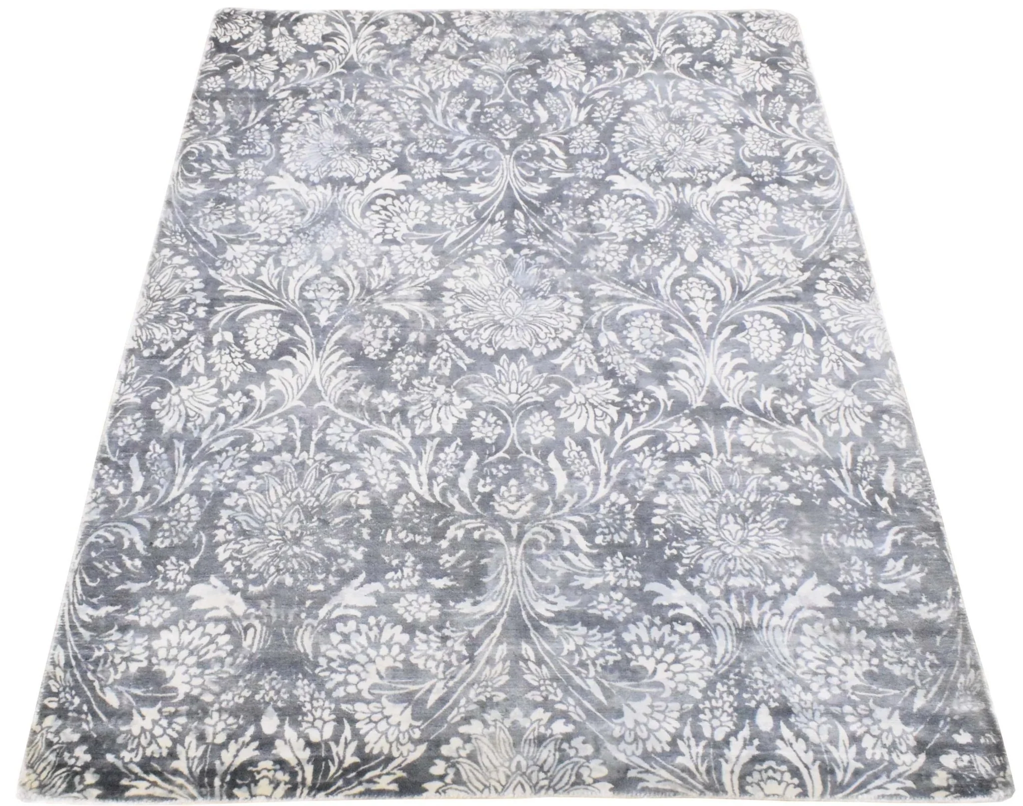 5x8 Blue and Silver Handmade Area Rug Made With Fine Viscose - Image 9