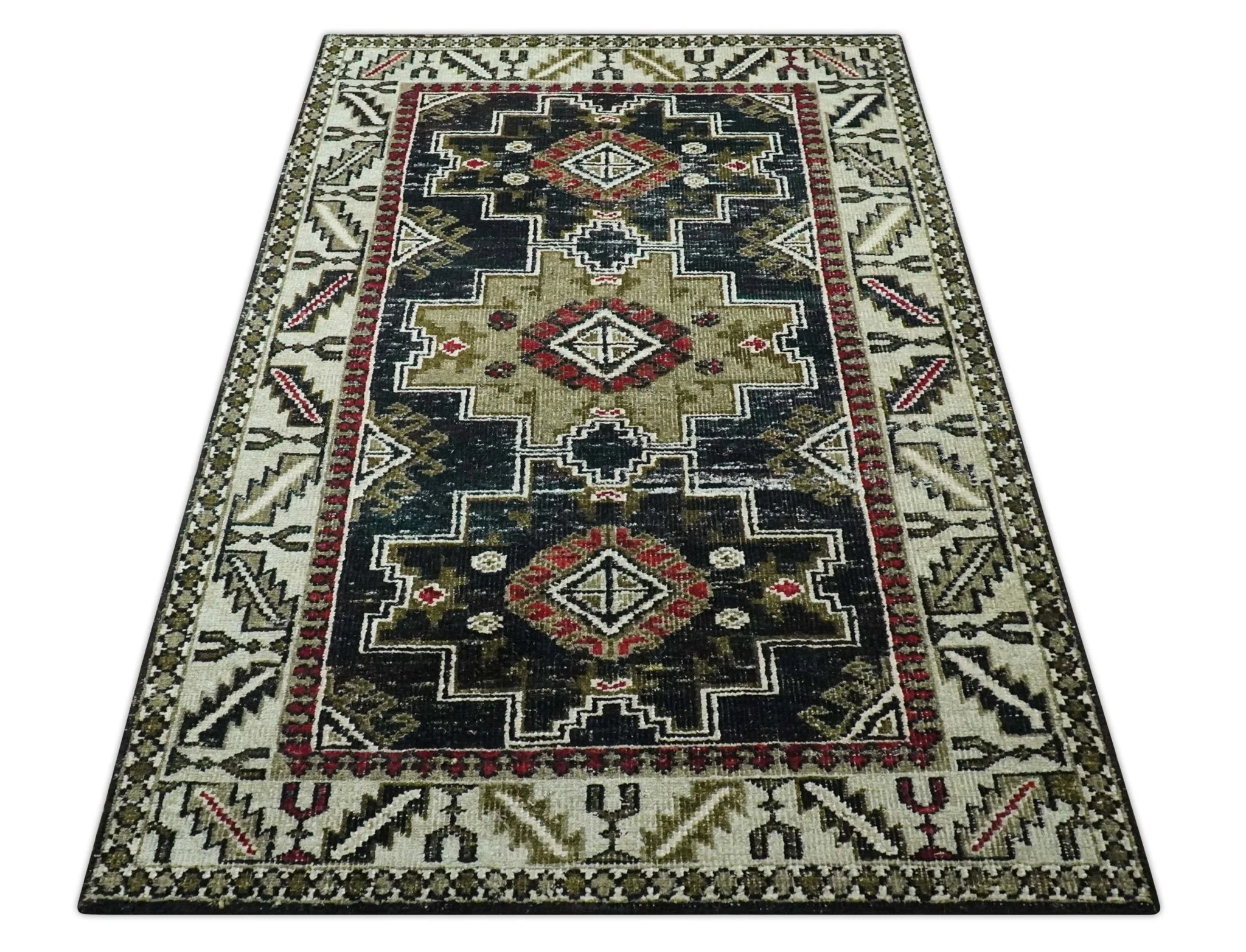 5x8 Black and Silver Traditional Heriz Hand Knotted wool area Rug - Image 10