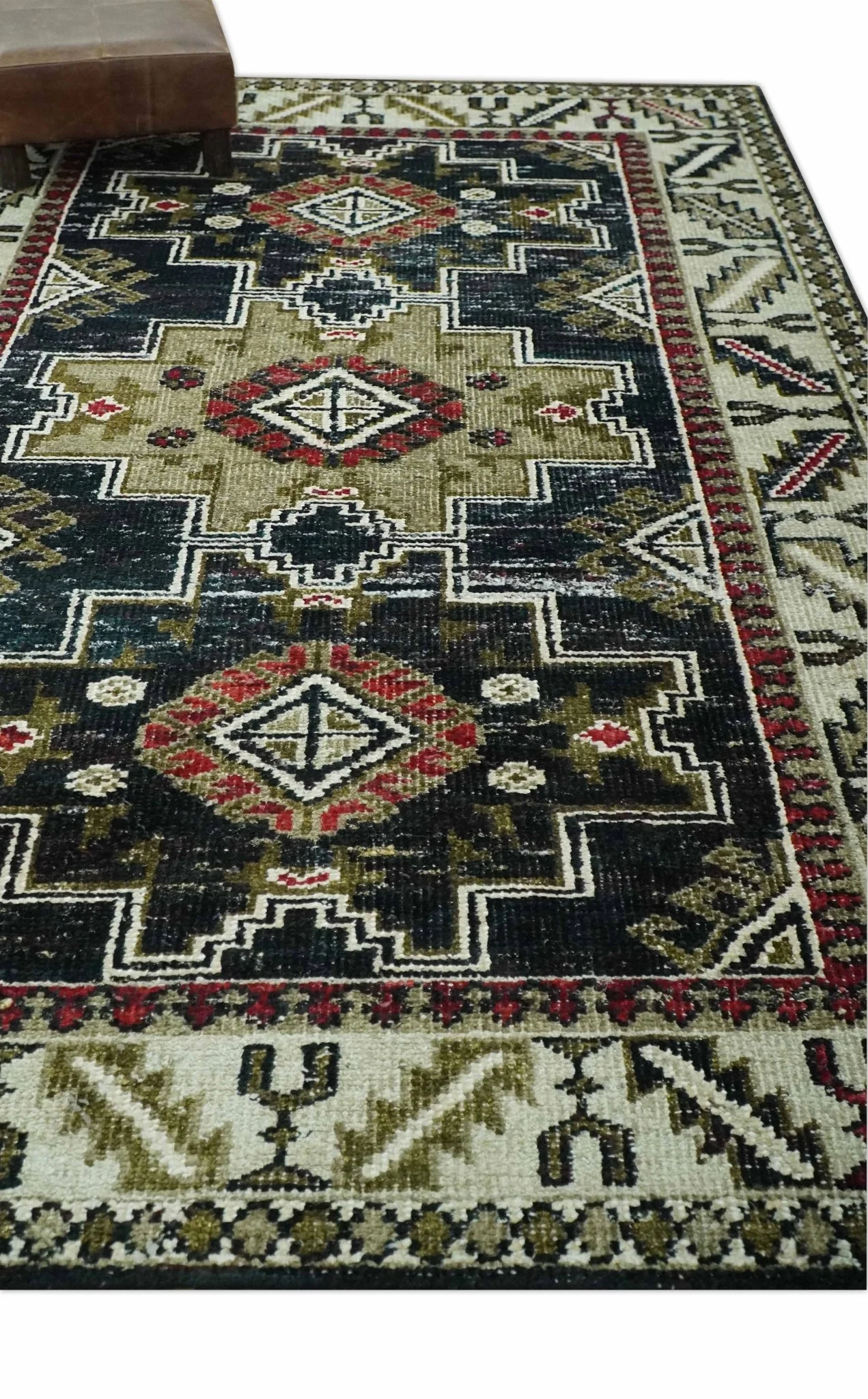5x8 Black and Silver Traditional Heriz Hand Knotted wool area Rug - Image 3