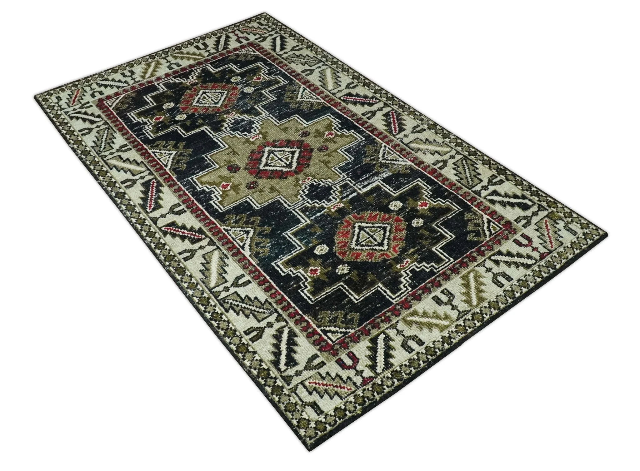 5x8 Black and Silver Traditional Heriz Hand Knotted wool area Rug - Image 9