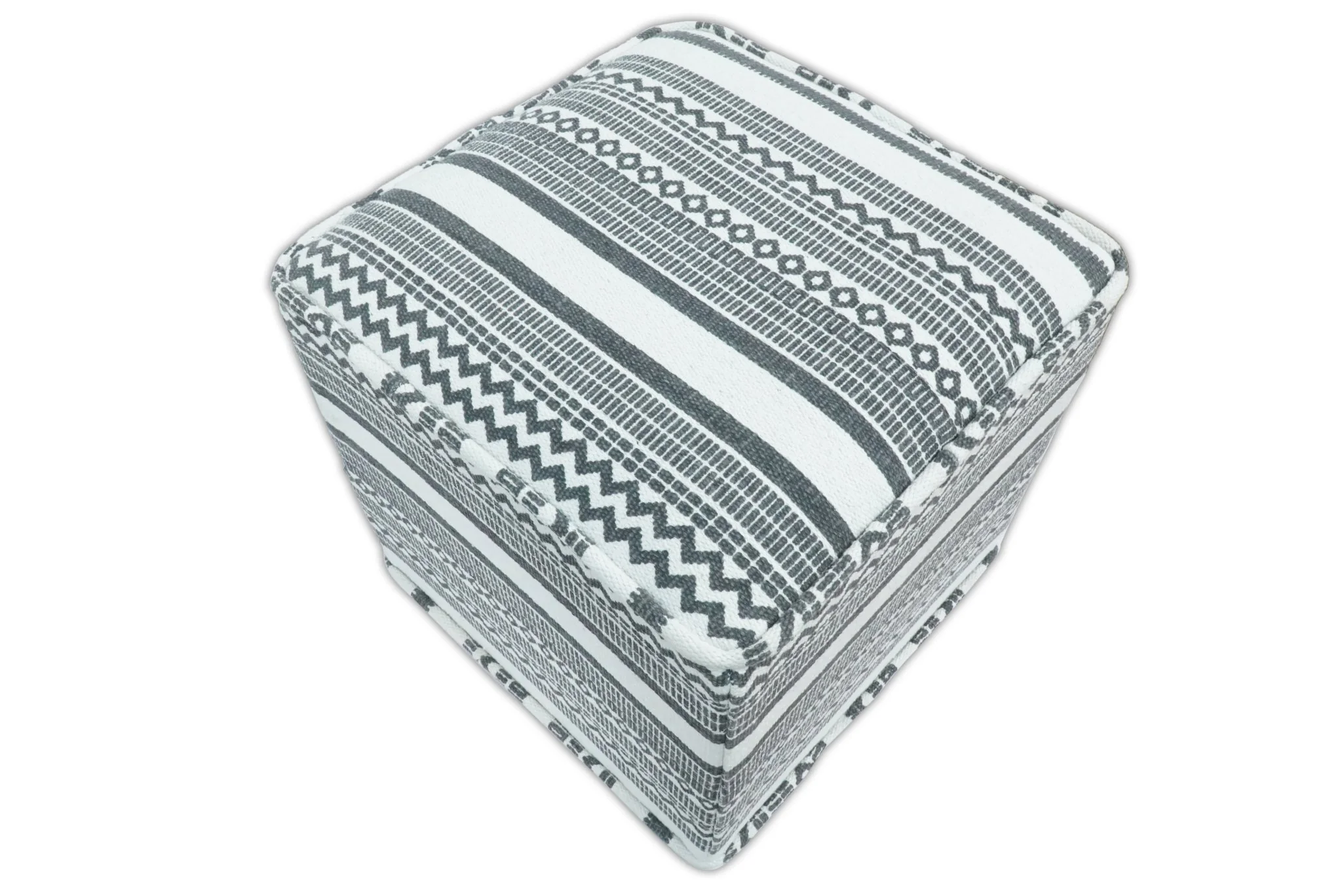 Black and White Handmade Block Printed cotton Pouf - Image 3