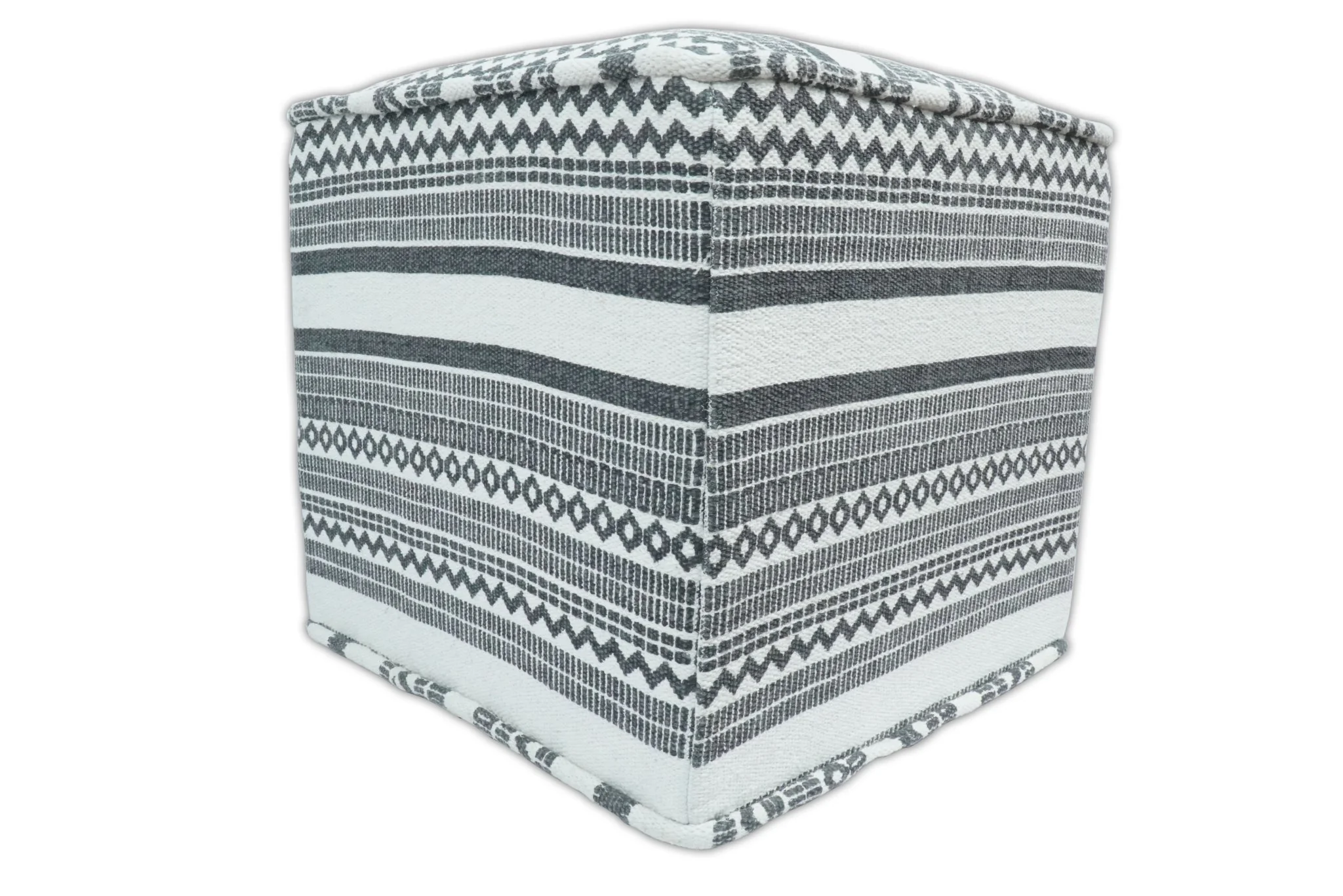 Black and White Handmade Block Printed cotton Pouf - Image 4