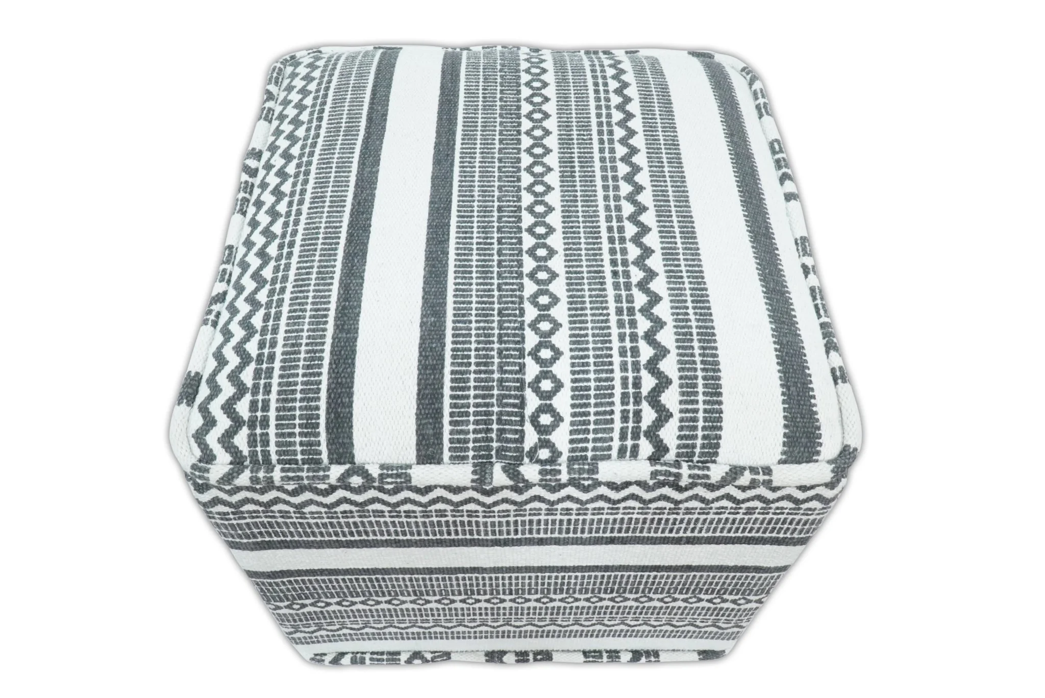 Black and White Handmade Block Printed cotton Pouf - Image 6