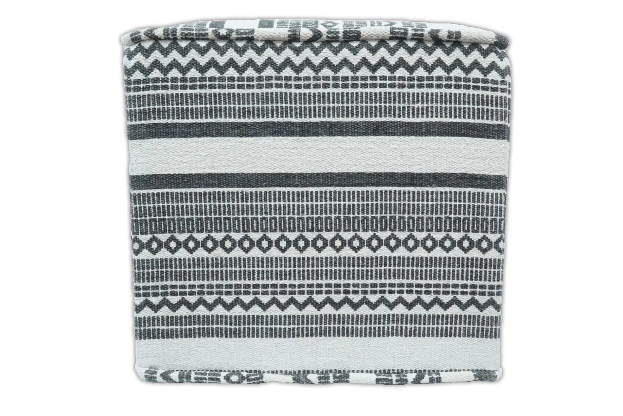 Black and White Handmade Block Printed cotton Pouf - Image 7