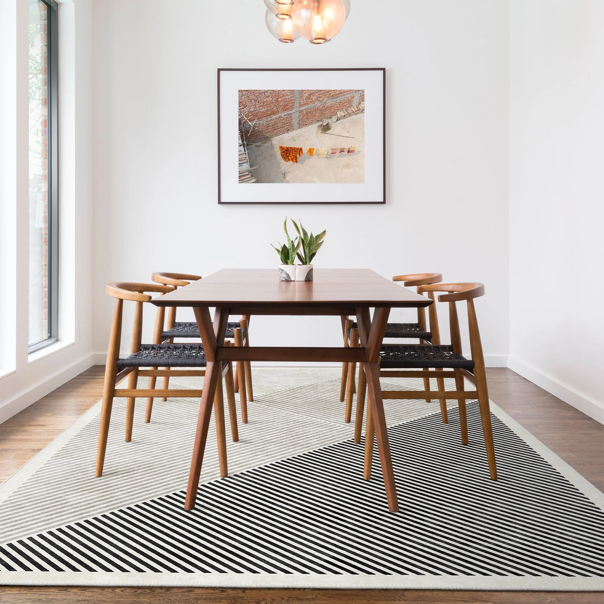 Black And White Modern Geometrical Machine Washable Cotton Area Rug - Image 3