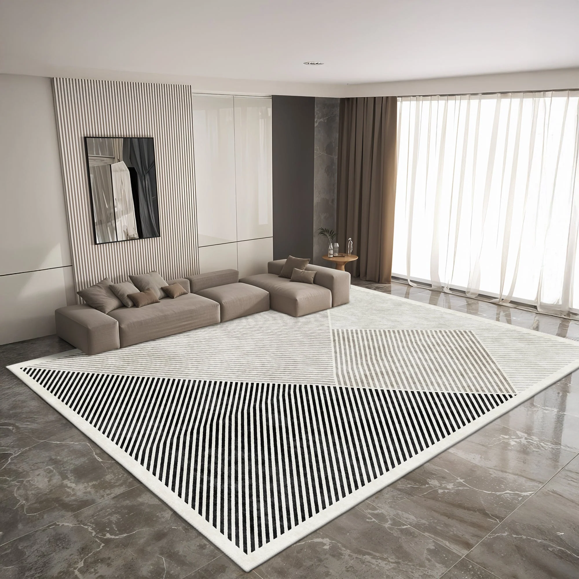 Black And White Modern Geometrical Machine Washable Cotton Area Rug - Image 6