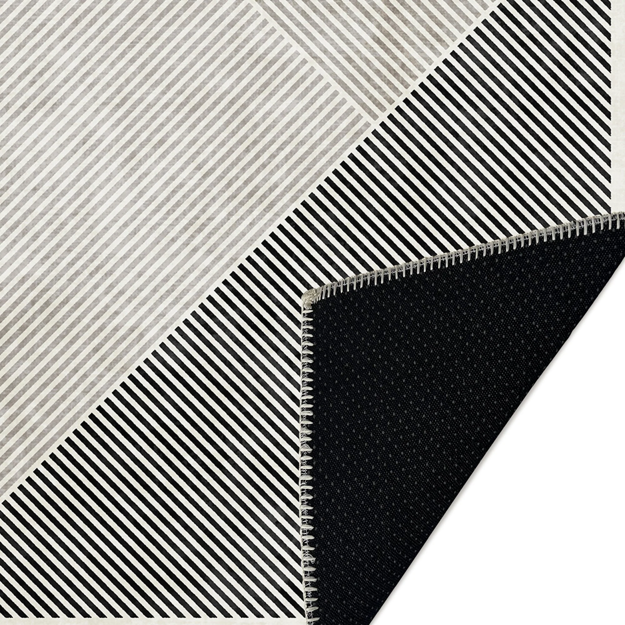 Black And White Modern Geometrical Machine Washable Cotton Area Rug - Image 7