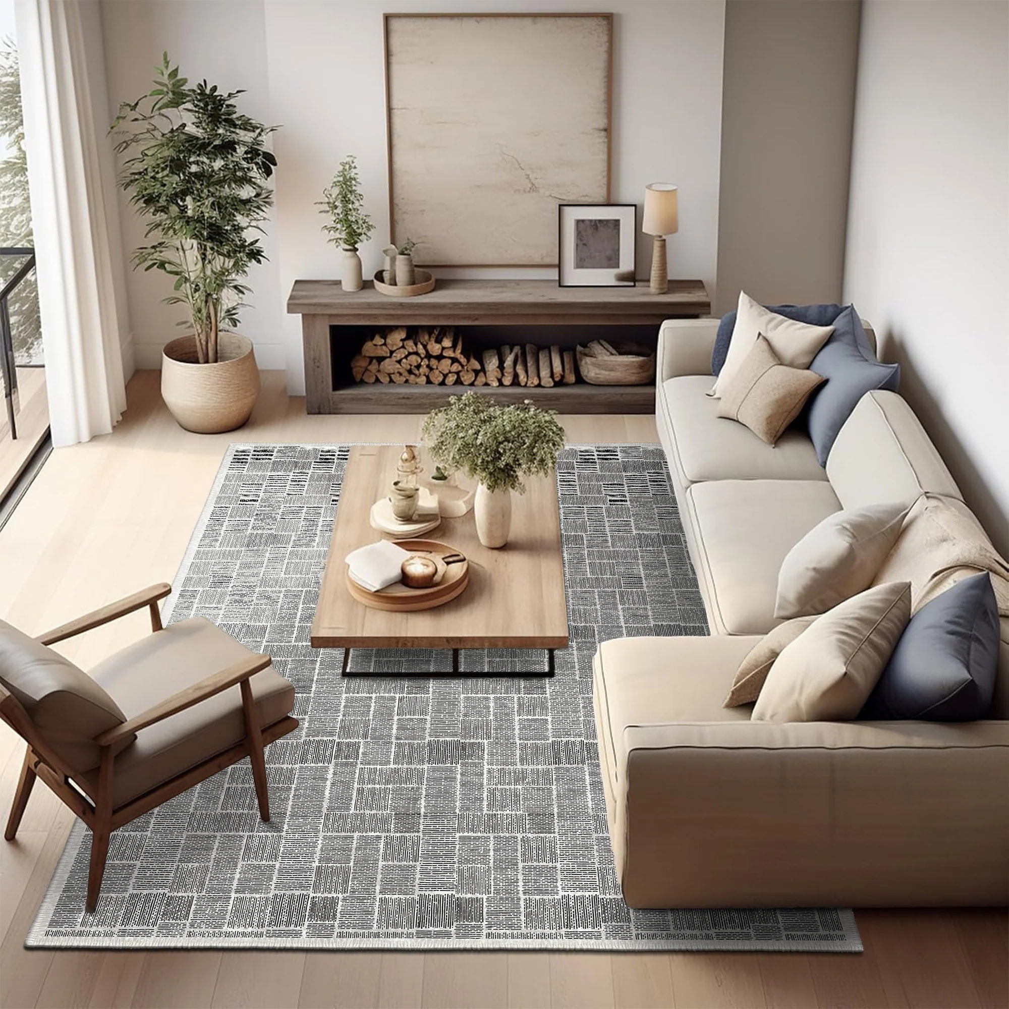 Black And White Modern Style Machine Washable Cotton Area Rug - Image 4