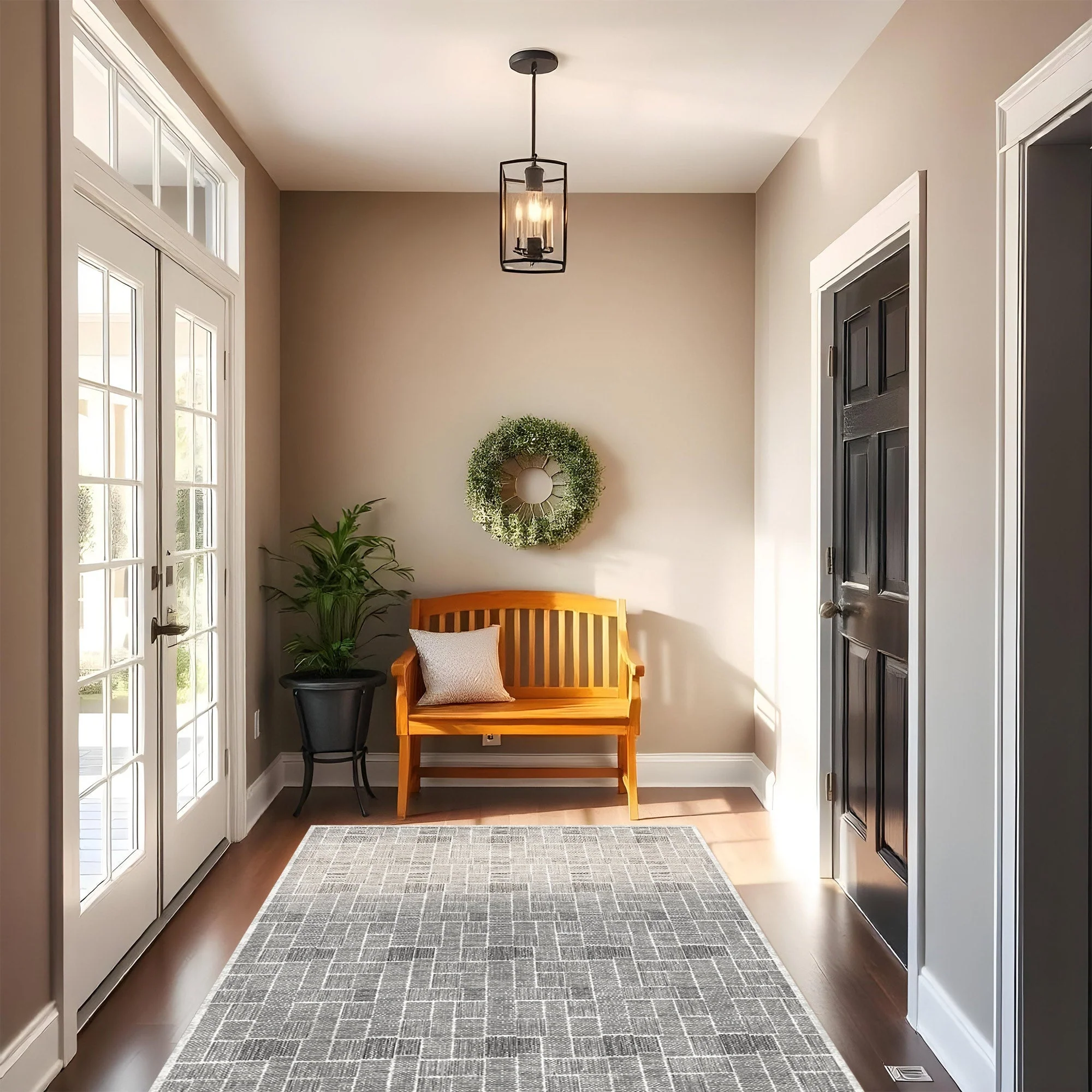 Black And White Modern Style Machine Washable Cotton Area Rug - Image 5