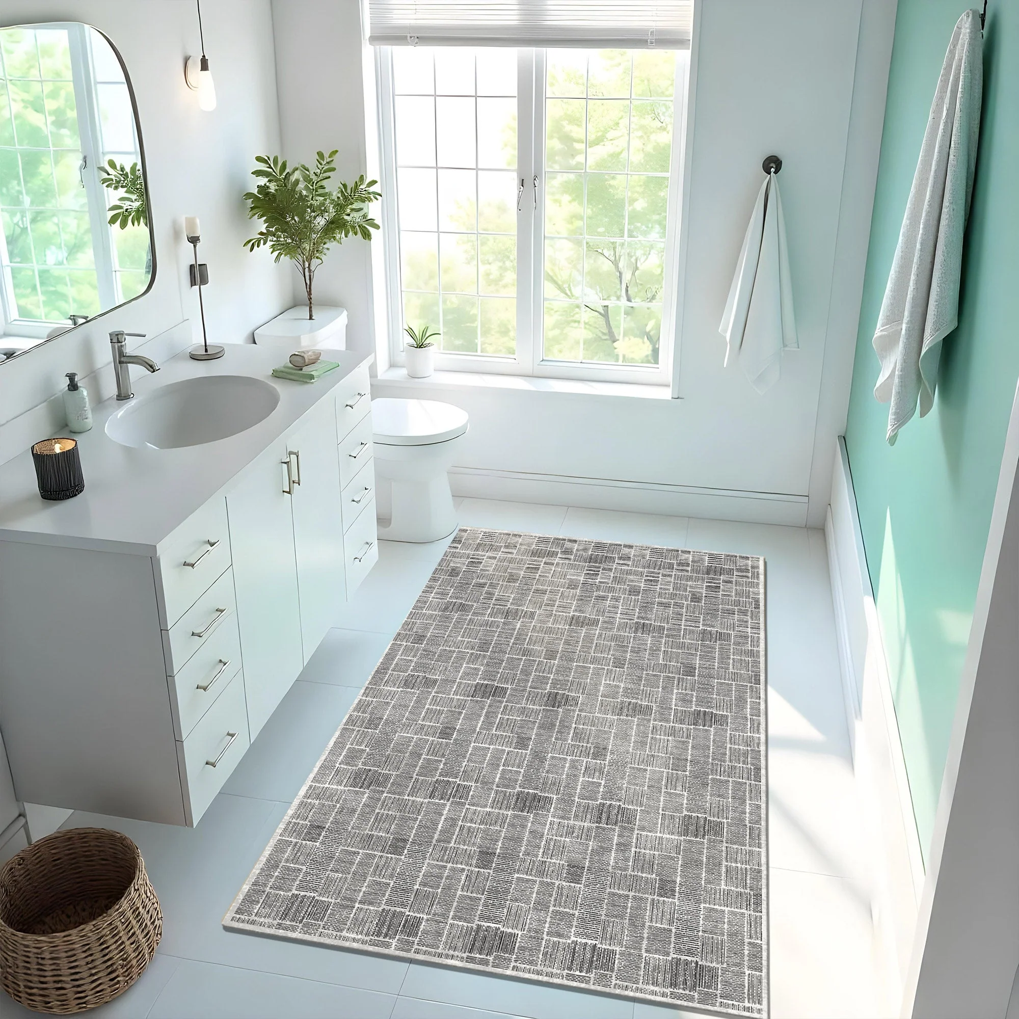 Black And White Modern Style Machine Washable Cotton Area Rug - Image 6