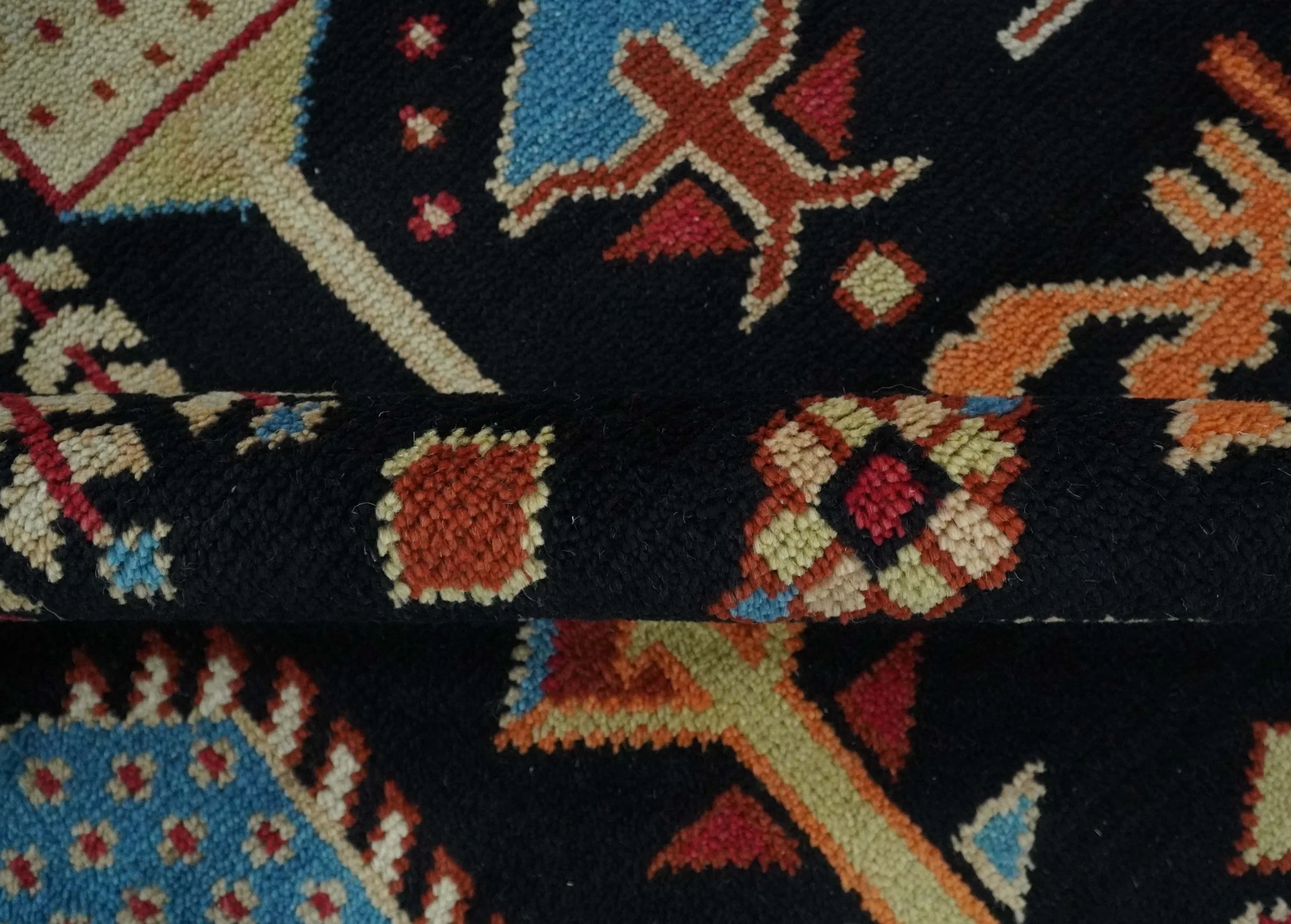 Tree of life Vibrant colorful Black, Beige, Peach and Blue Hand Knotted Traditional Oushak Custom Made wool area Rug - Image 7