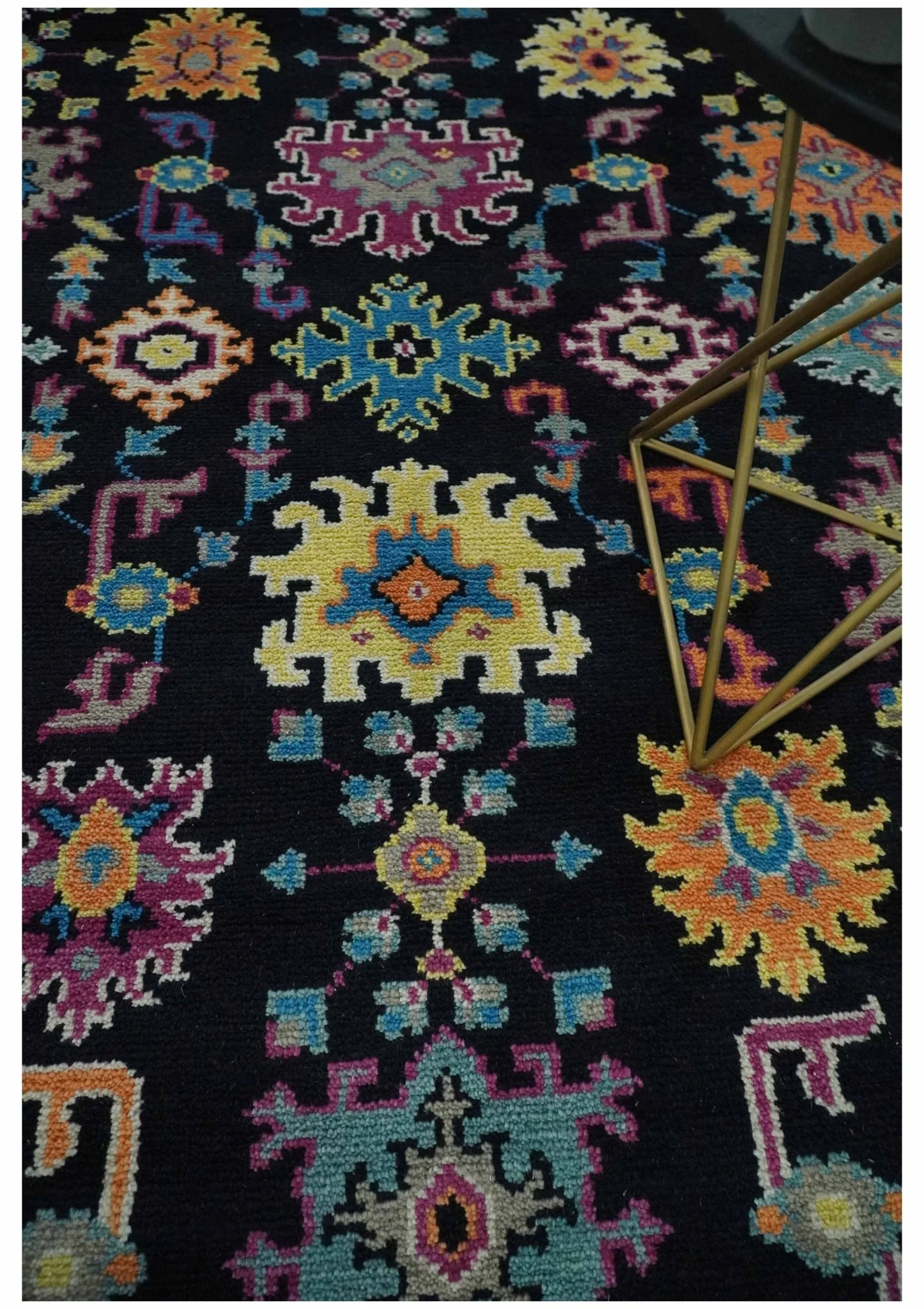 Vibrant Colorful Black, Beige, Purple and Blue Hand Knotted Traditional Oushak Custom Made wool Area Rug - Image 3