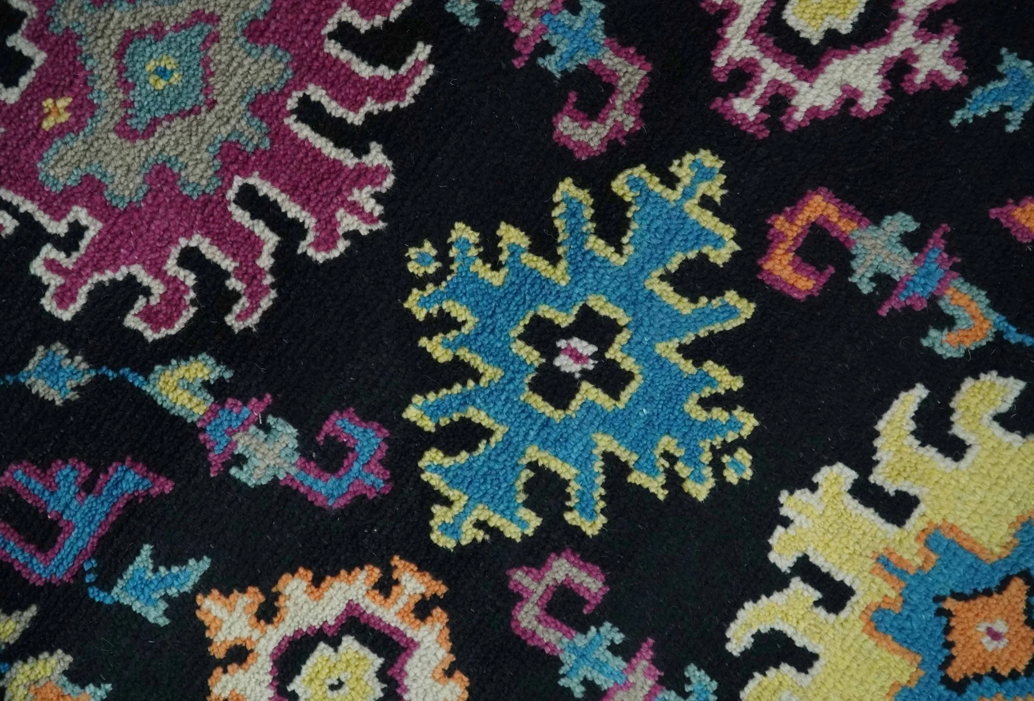 Vibrant Colorful Black, Beige, Purple and Blue Hand Knotted Traditional Oushak Custom Made wool Area Rug - Image 5
