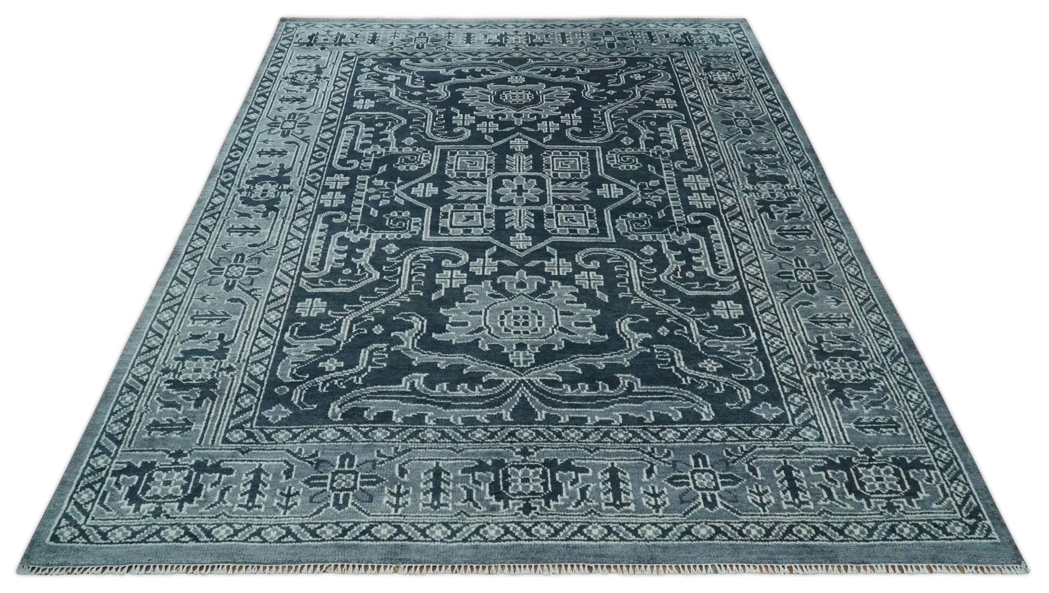 Charcoal, Gray and Silver 9x12 Hand Knotted Traditional Persian Oushak Wool Rug, Accent Rug | TRDCP1083912 - Image 10