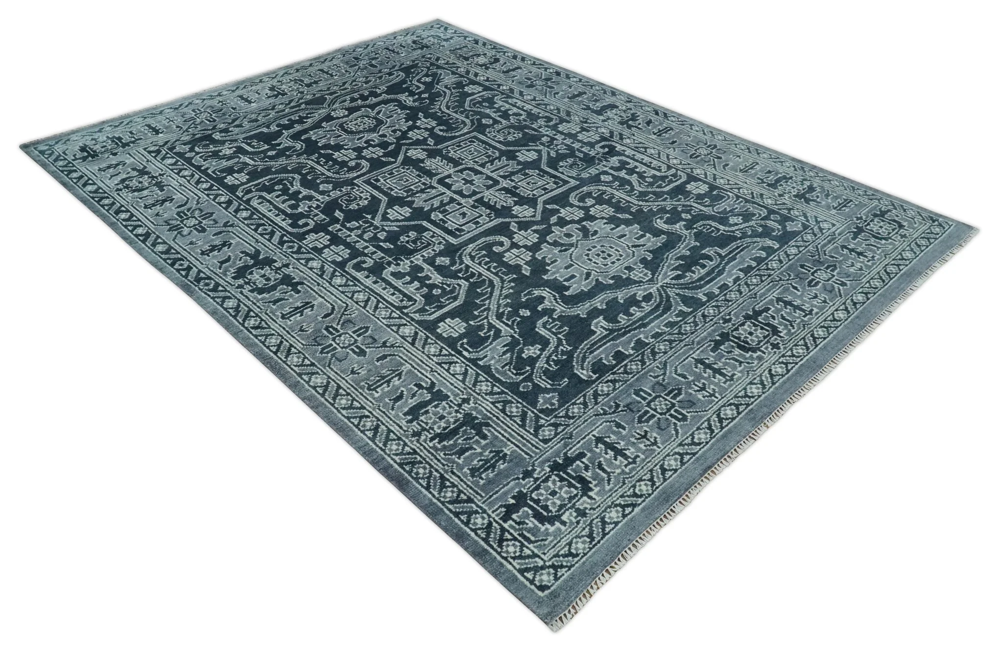 Charcoal, Gray and Silver 9x12 Hand Knotted Traditional Persian Oushak Wool Rug, Accent Rug | TRDCP1083912 - Image 9
