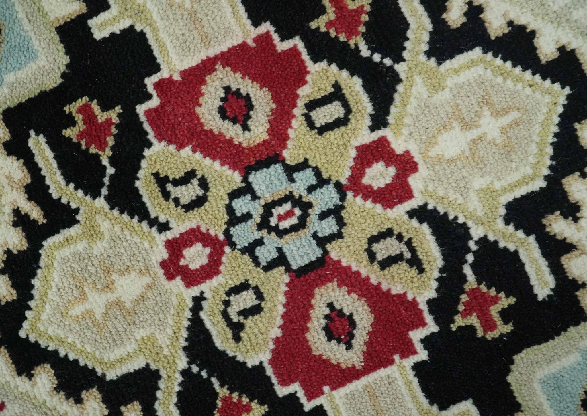 Black, Ivory, Olive and Brown Hand knotted Traditional Heriz Medallion Multi Size Wool Area Rug - Image 5