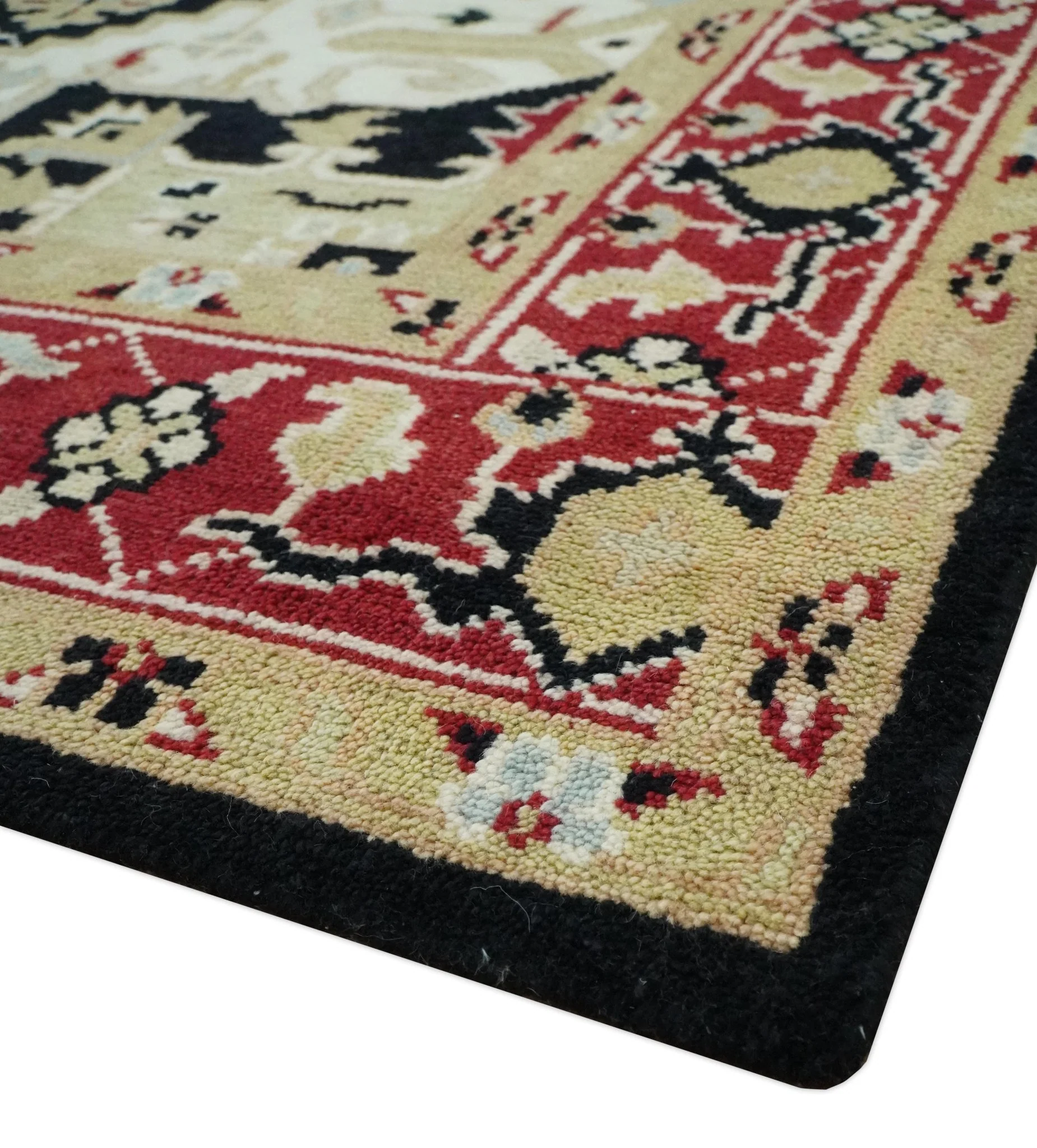 Black, Ivory, Olive and Brown Hand knotted Traditional Heriz Medallion Multi Size Wool Area Rug - Image 6