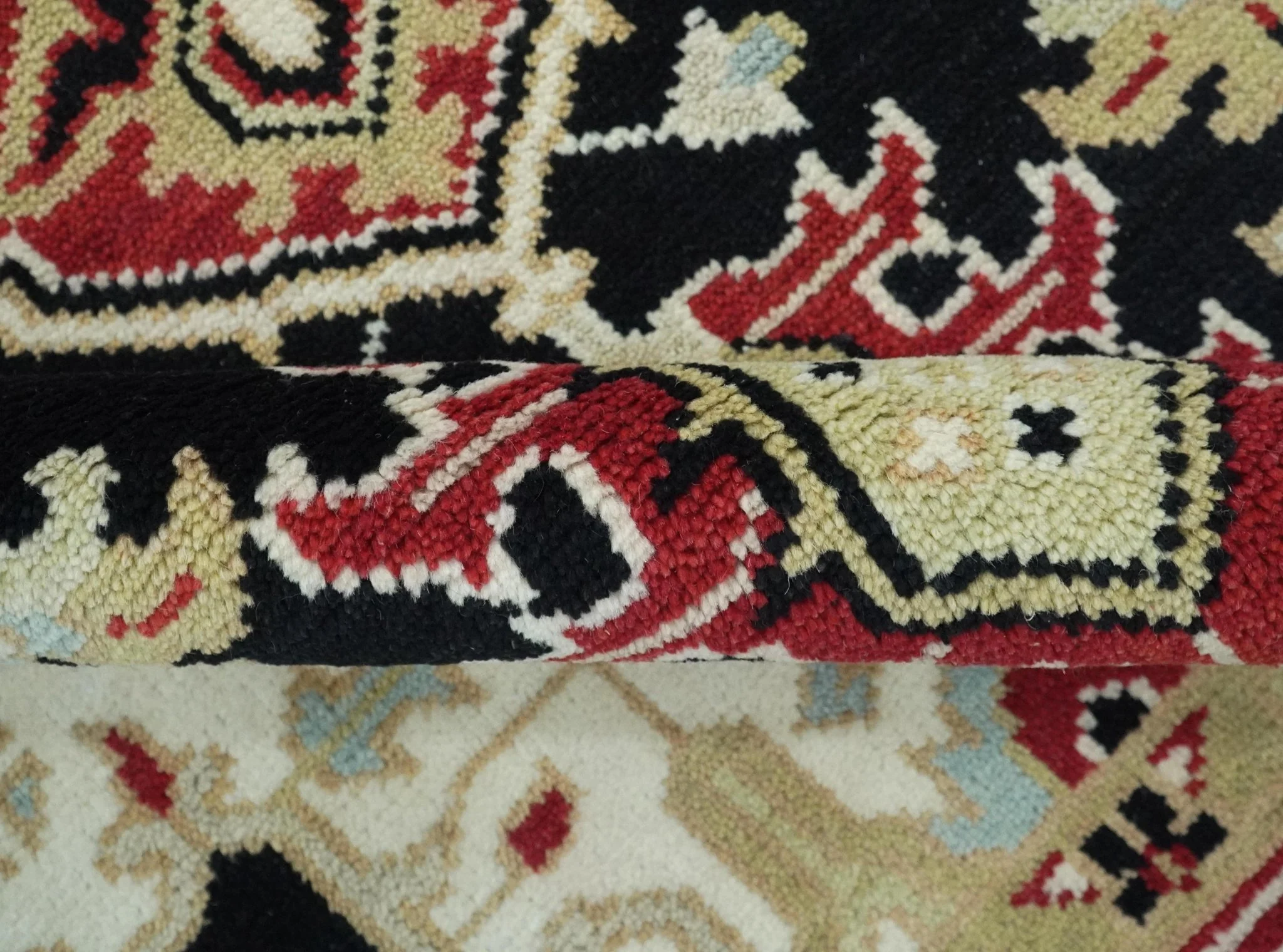 Black, Ivory, Olive and Brown Hand knotted Traditional Heriz Medallion Multi Size Wool Area Rug - Image 7