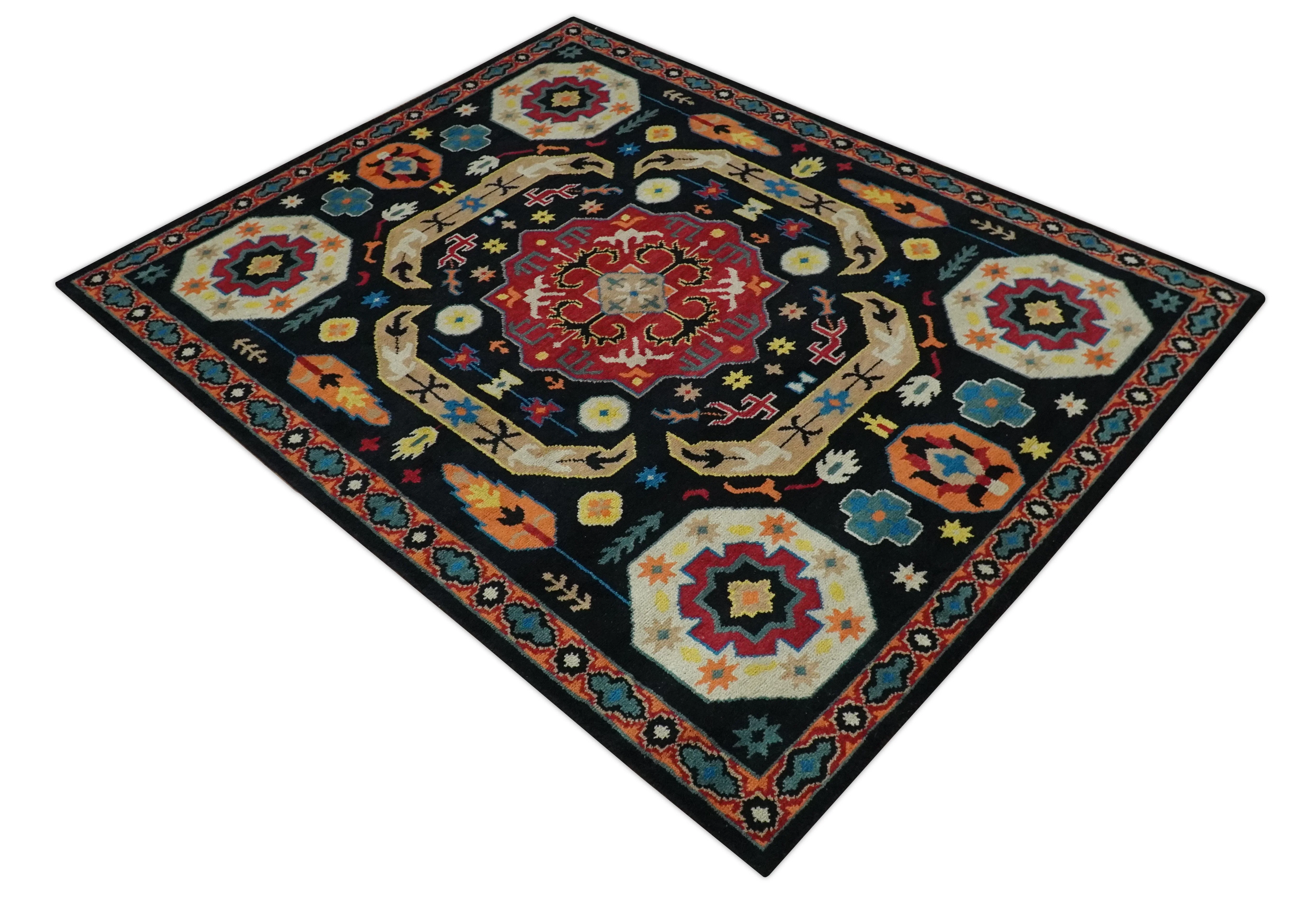 Custom Made Colorful Black, Maroon and Beige Traditional Mamluk Design wool Rug - Image 10