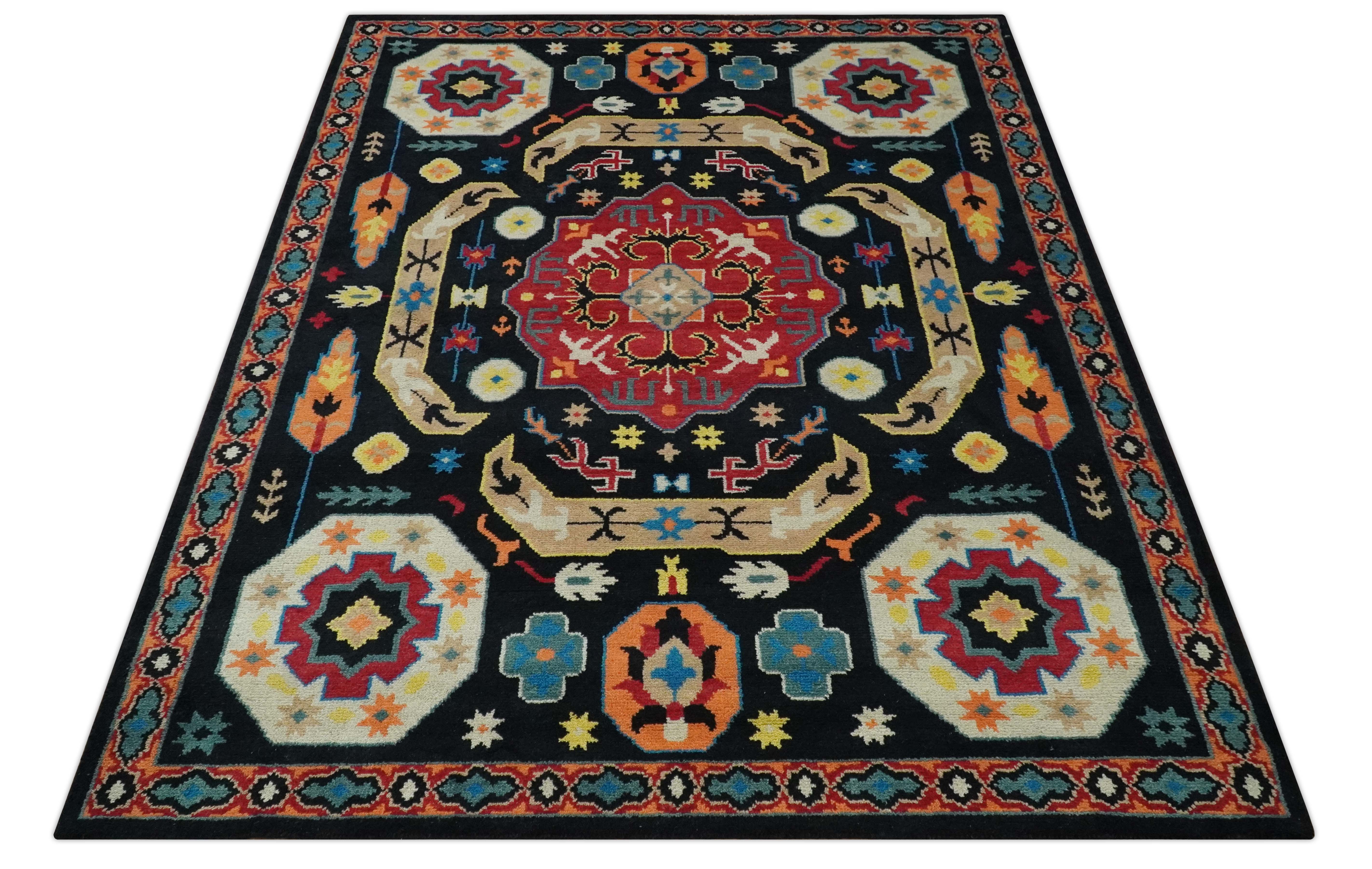Custom Made Colorful Black, Maroon and Beige Traditional Mamluk Design wool Rug - Image 11