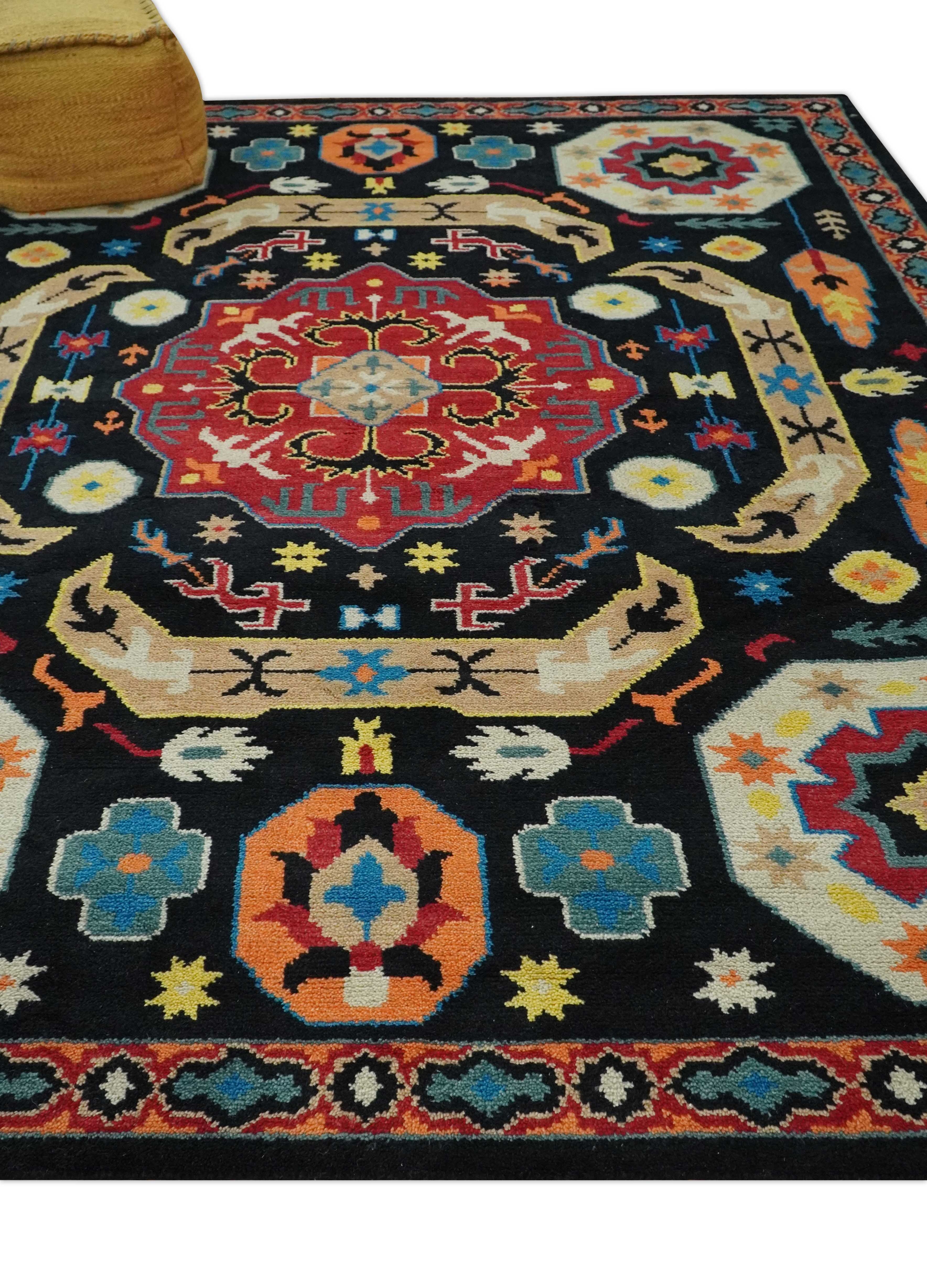 Custom Made Colorful Black, Maroon and Beige Traditional Mamluk Design wool Rug - Image 4