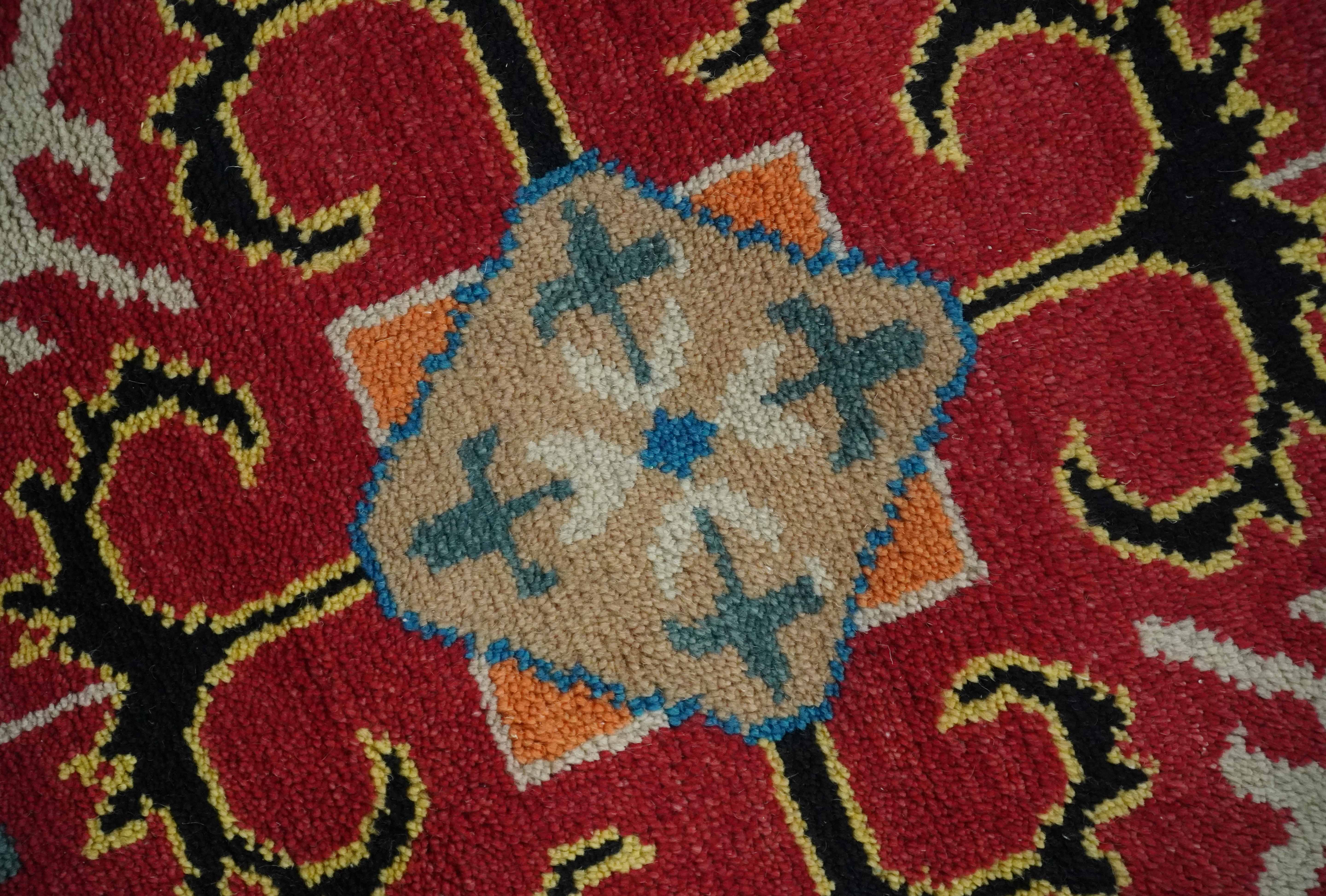 Custom Made Colorful Black, Maroon and Beige Traditional Mamluk Design wool Rug - Image 5