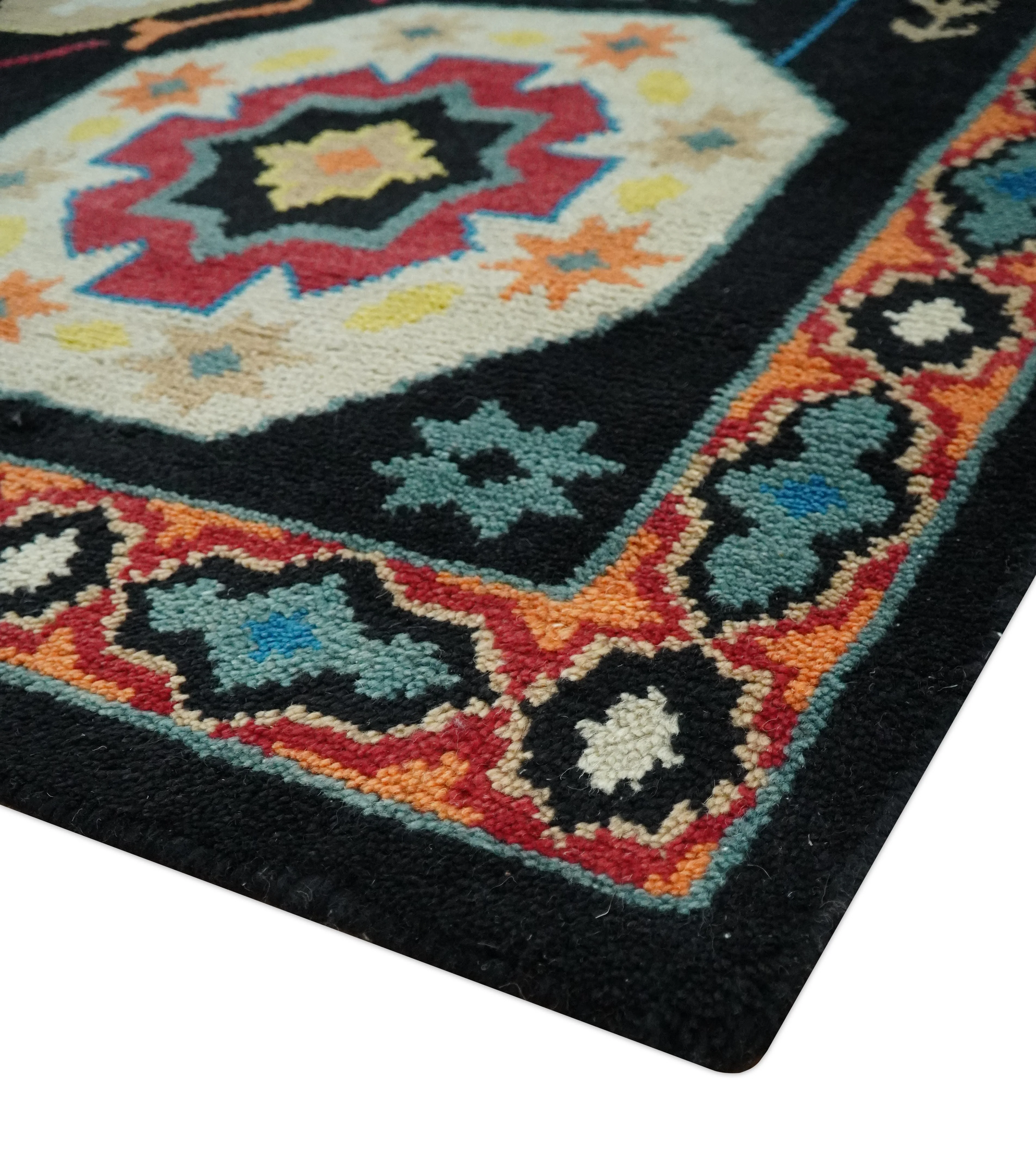 Custom Made Colorful Black, Maroon and Beige Traditional Mamluk Design wool Rug - Image 6