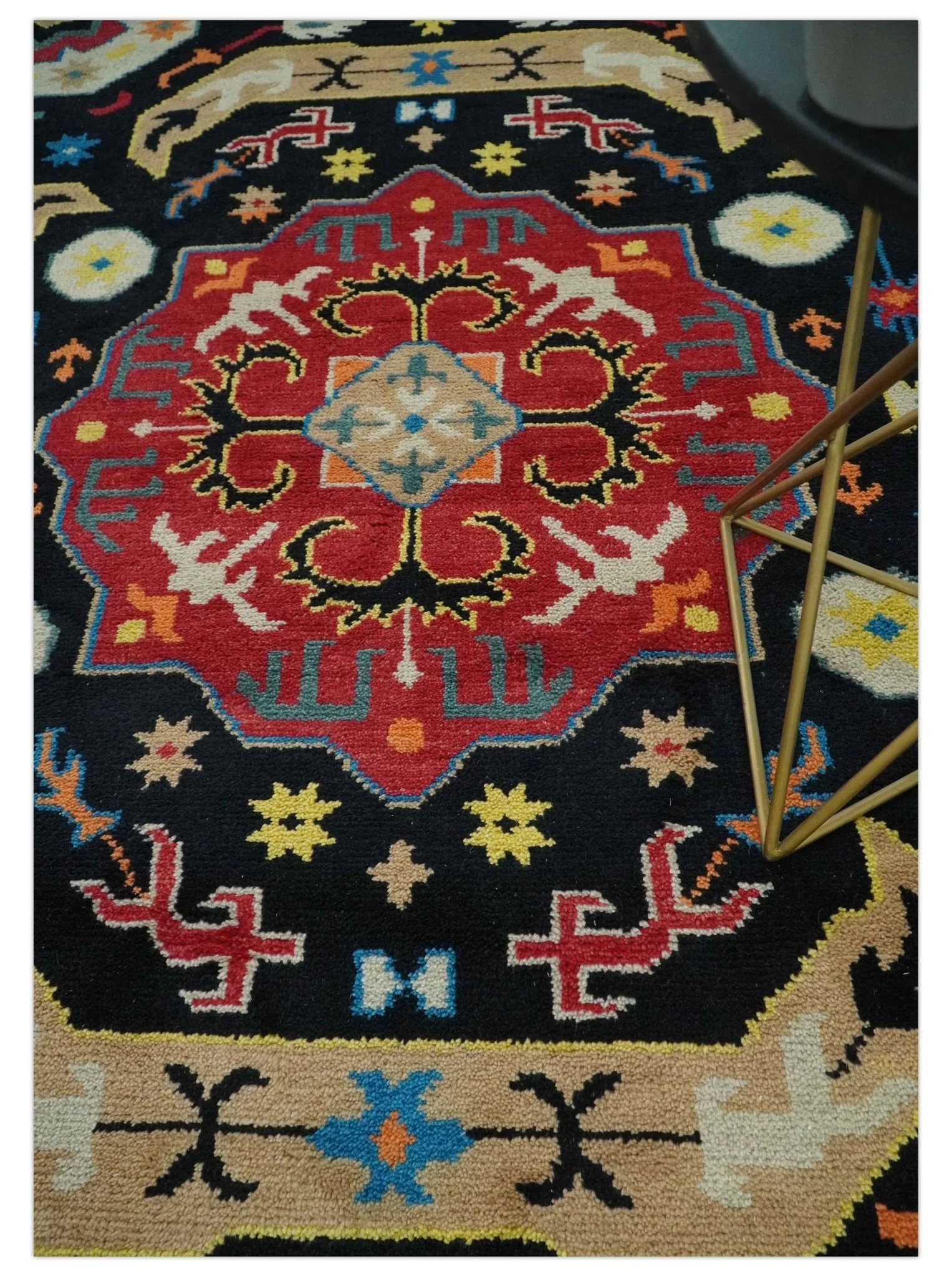 Vibrant colorful 8x10 Black, Maroon and Beige Traditional Medallion Mamluk Design wool Rug - Image 3